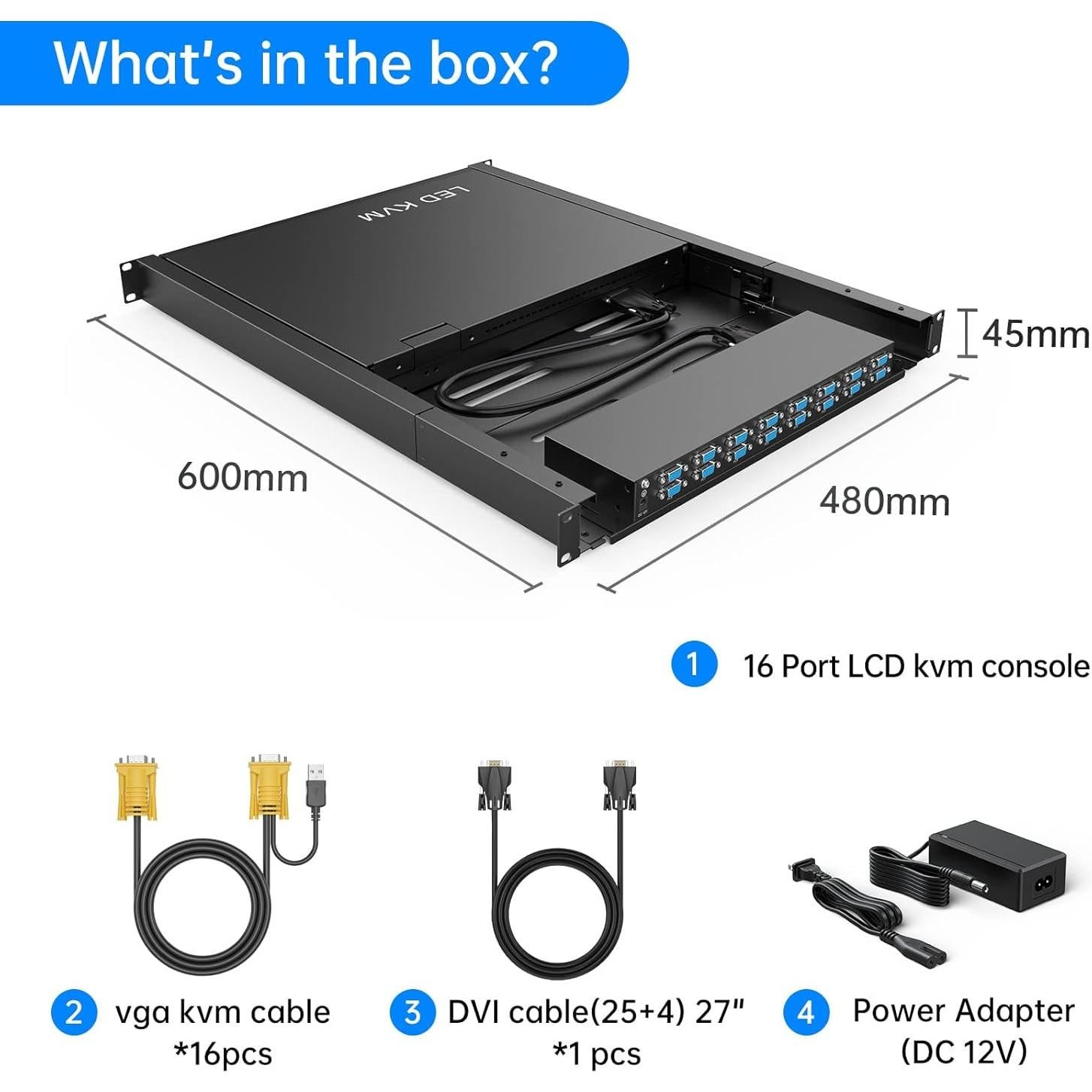 Conmutador KVM VGA 16 Puertos Yinker con Monitor LCD 17''