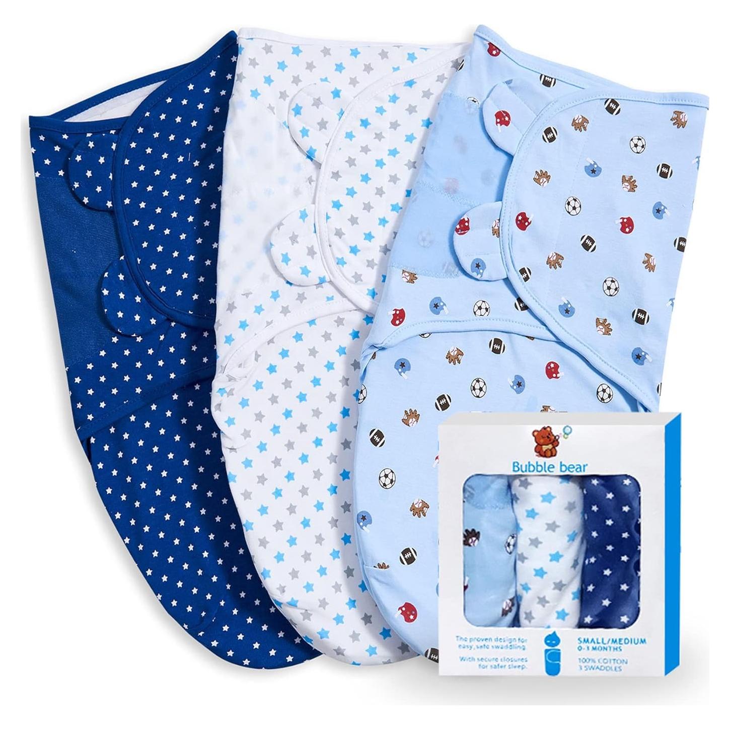 Paquete de 3 Mantas Ajustables Oso Burbuja 0-3 Meses Algodón