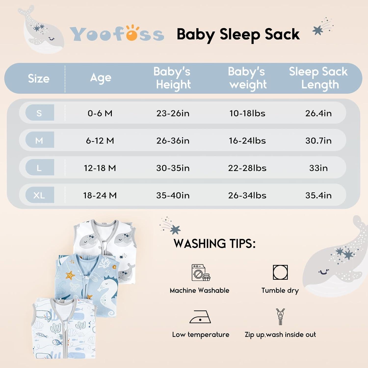 Saco de Sueño para Bebés Yoofoss 0-6 Meses 0.5 Tog Algodón