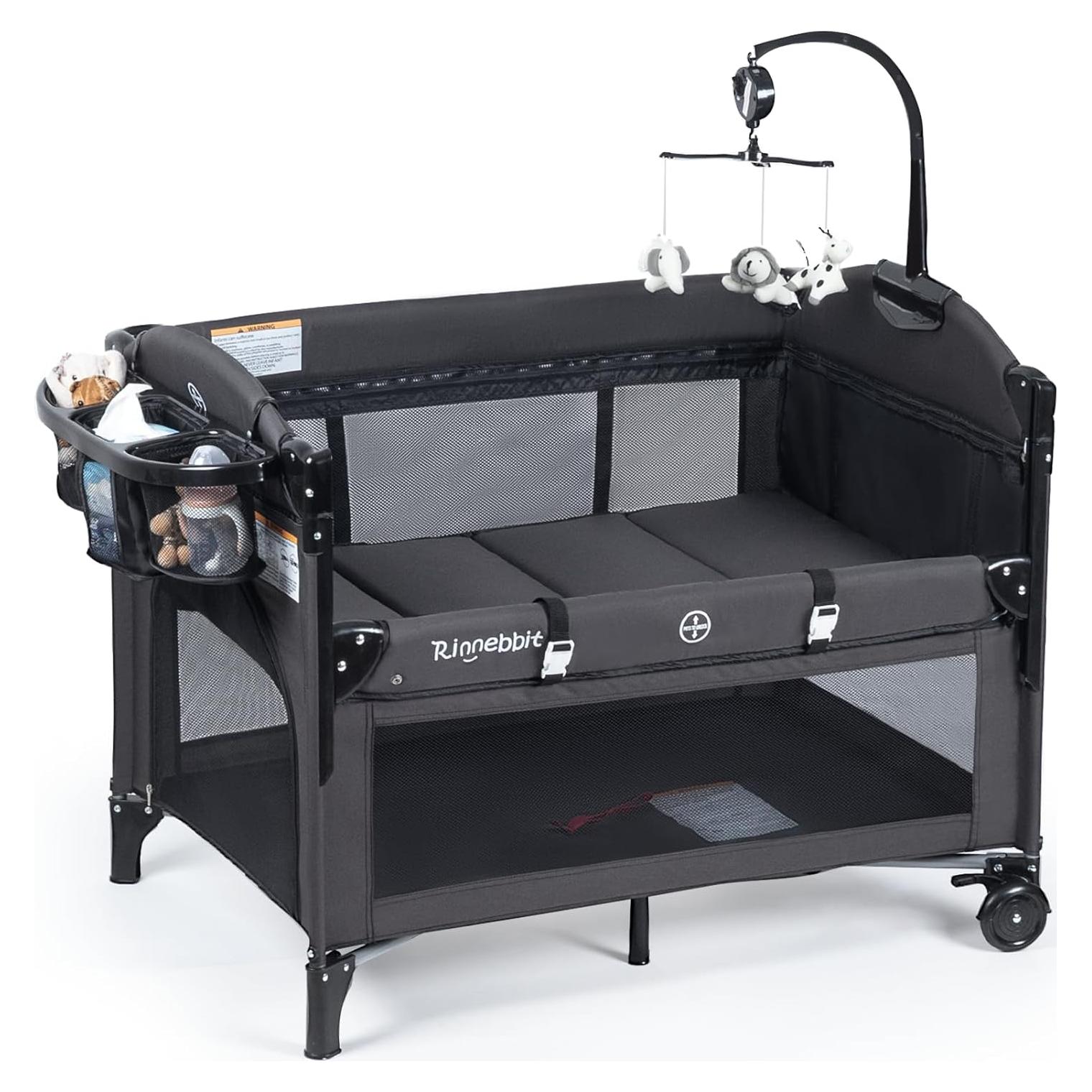 Cuna de Lado Rinnebbit 4 en 1 Plegable con Colchón y Cambiador