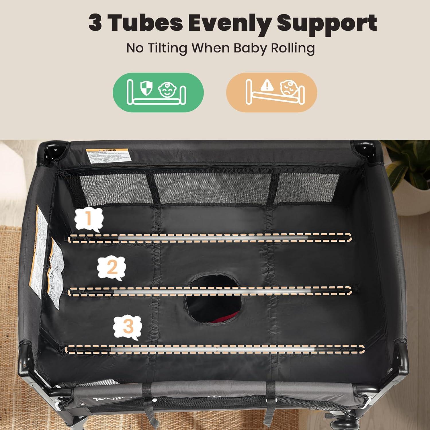 Cuna de Lado Rinnebbit 4 en 1 Plegable con Colchón y Cambiador