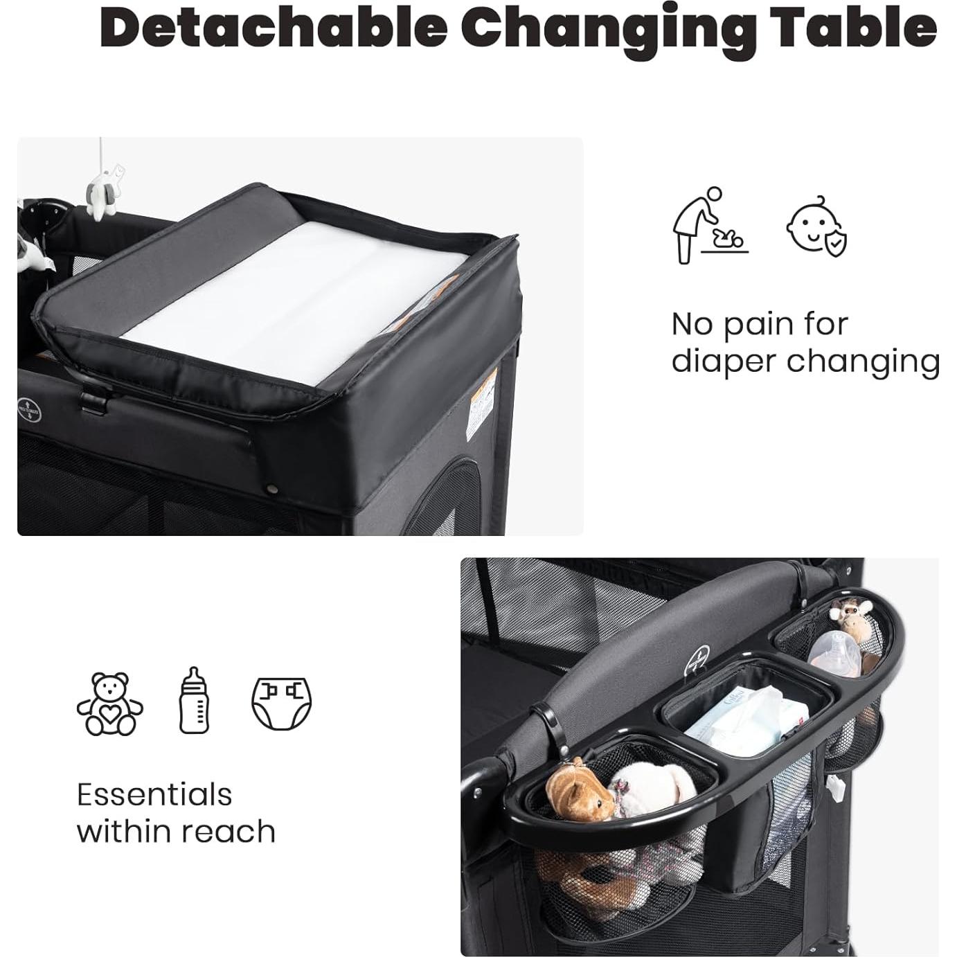 Cuna de Lado Rinnebbit 4 en 1 Plegable con Colchón y Cambiador