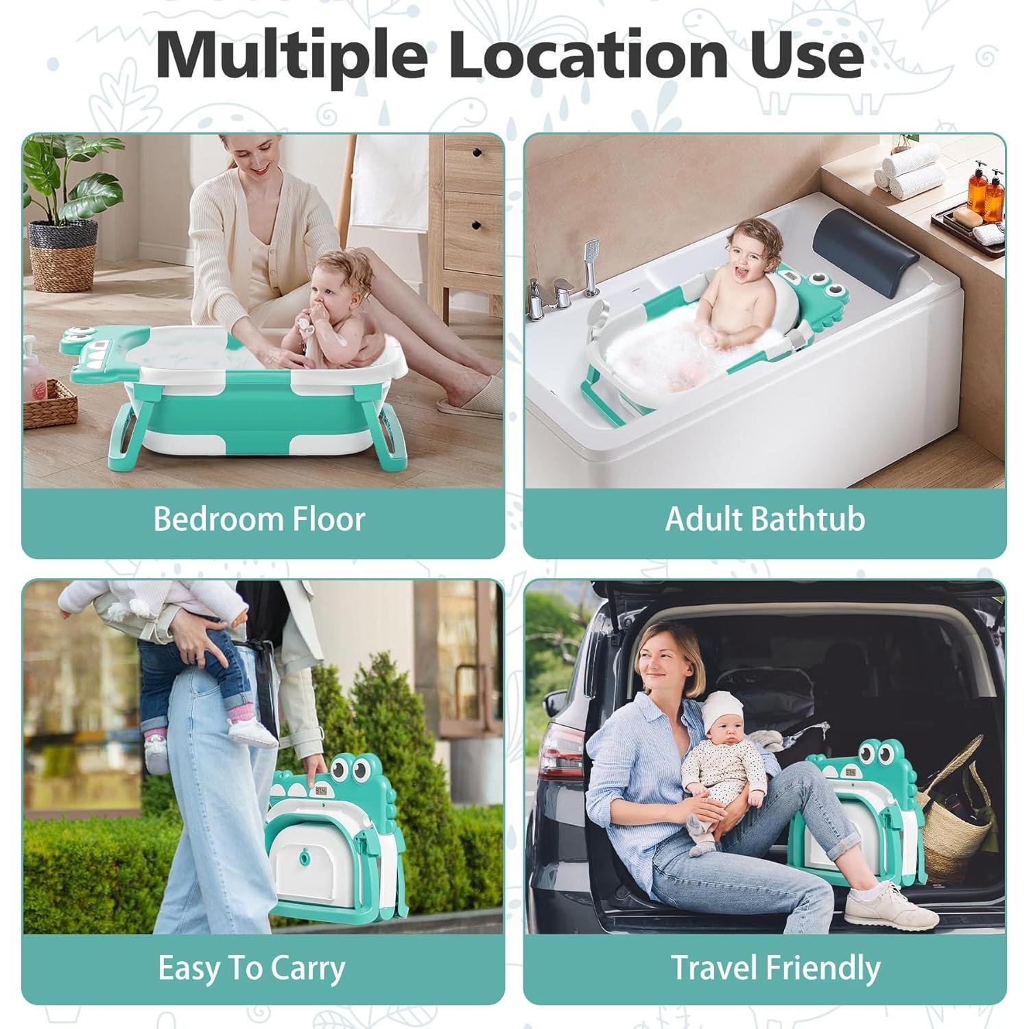 Bañera Plegable para Bebés TPN con Cojín y Termómetro