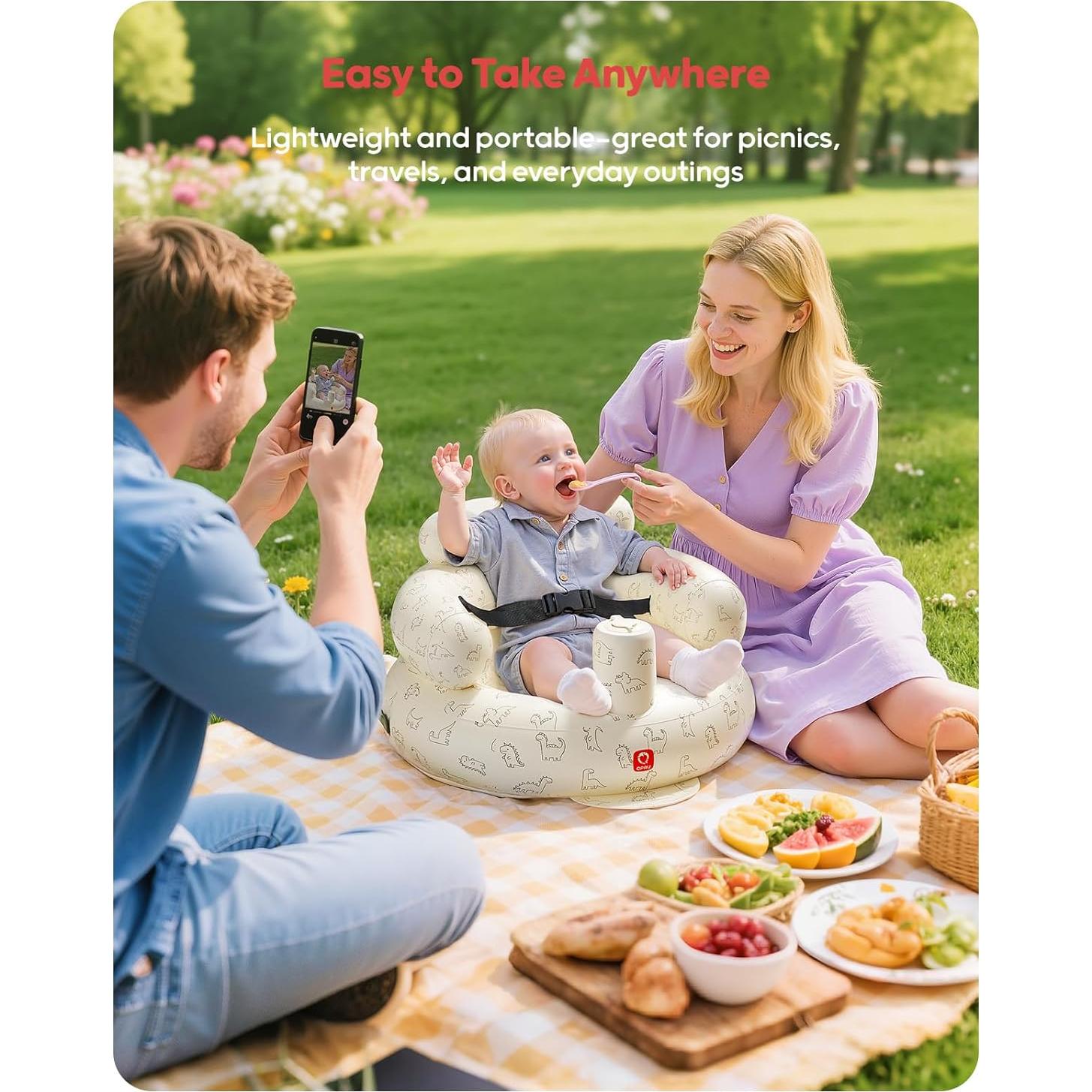 Asiento Inflable para Bebés QPAU Dinosaurio con Arnés de Seguridad