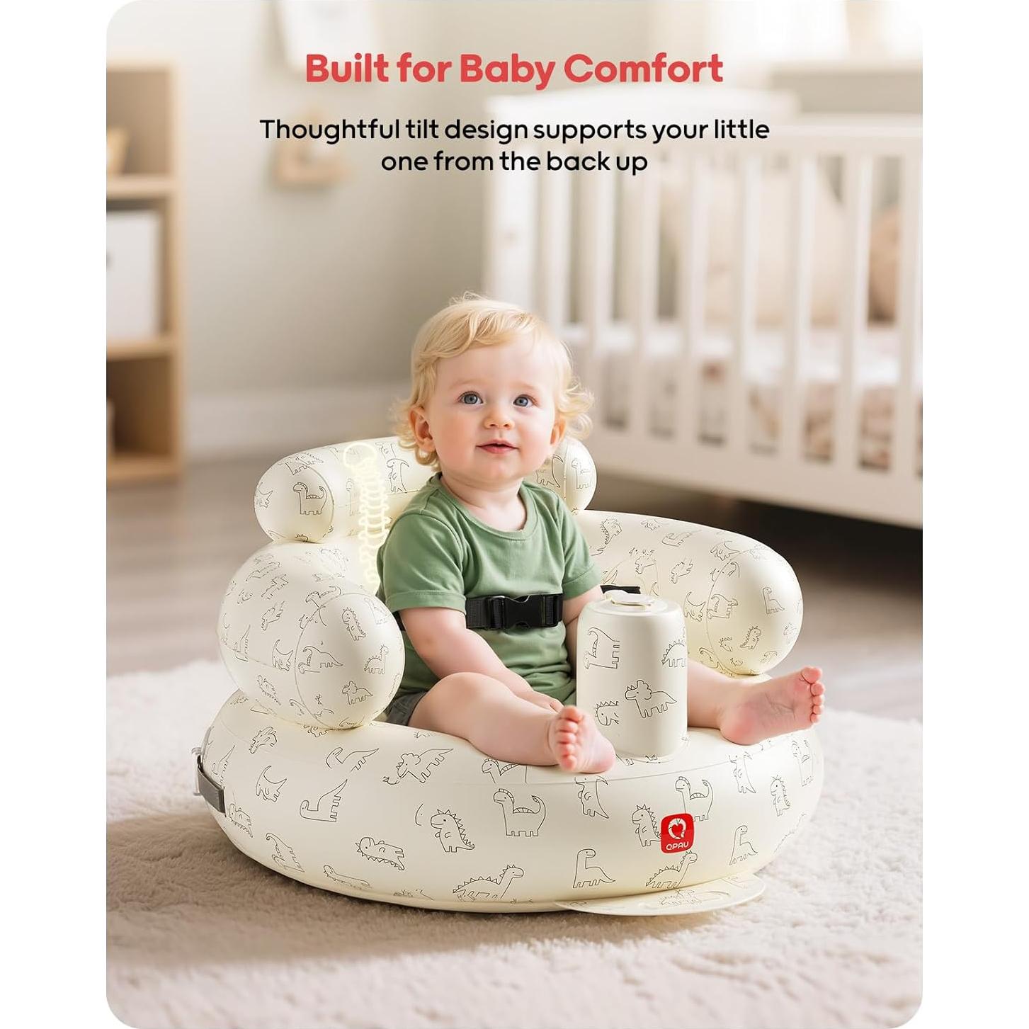 Asiento Inflable para Bebés QPAU Dinosaurio con Arnés de Seguridad