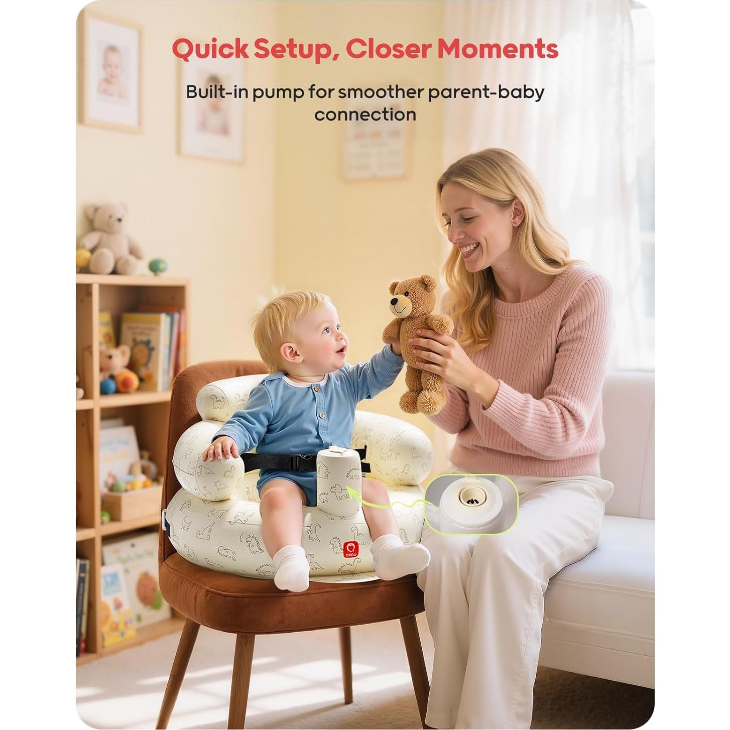 Asiento Inflable para Bebés QPAU Dinosaurio con Arnés de Seguridad