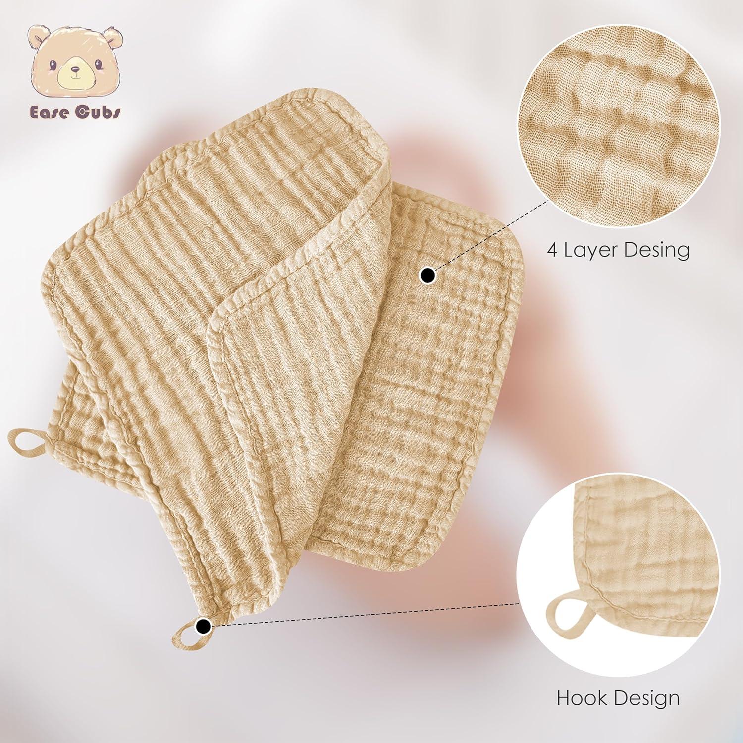 Toallitas de Muselina para Bebé Ease Cubs 100% Algodón 12 Pzas