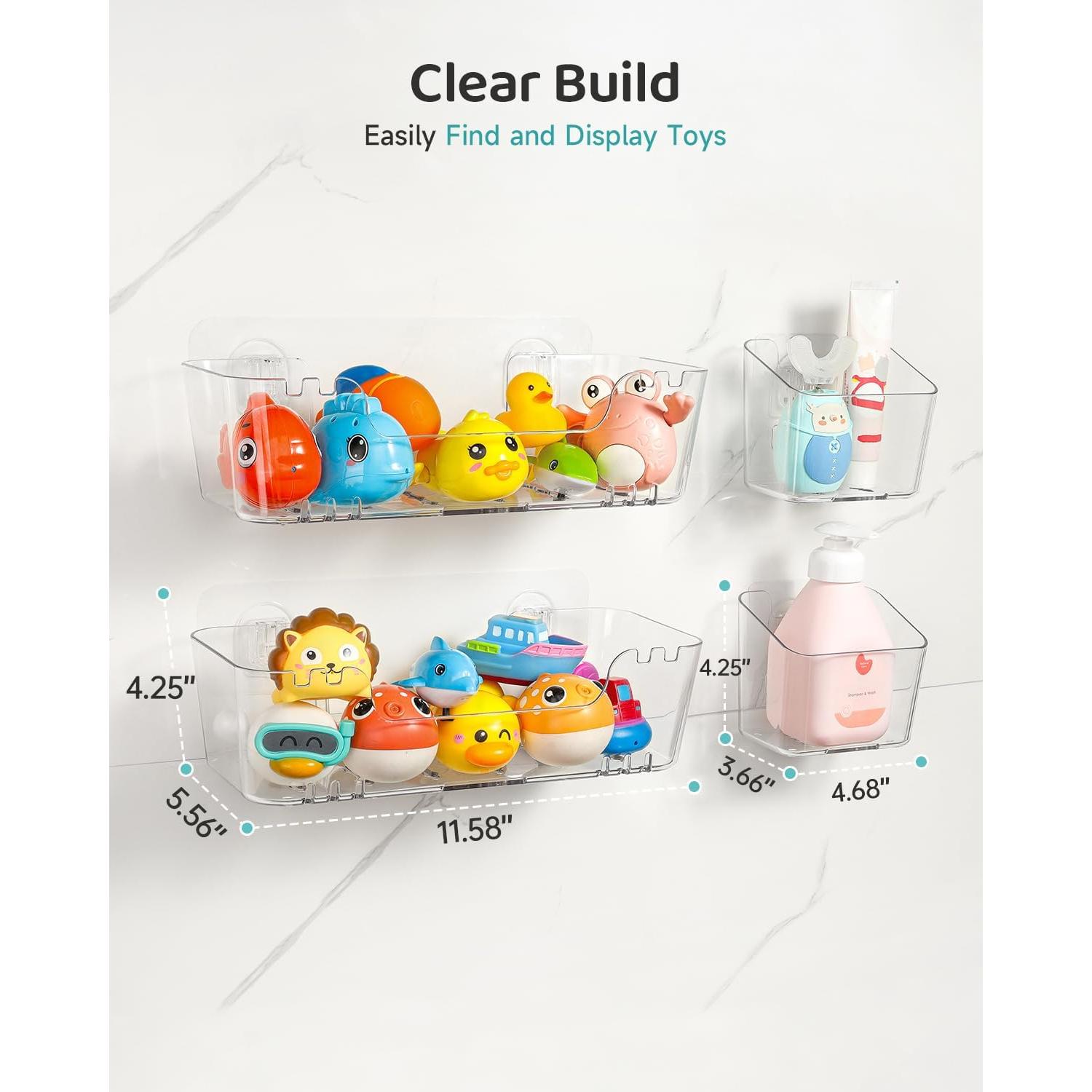 Organizador de Juguetes de Baño Ginnerella 2+2 Pack Transparente