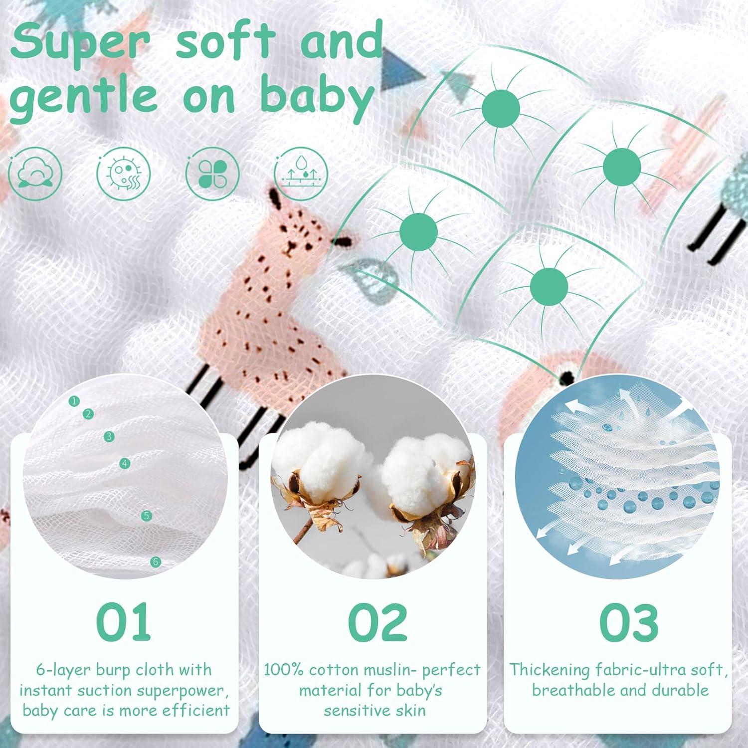 Paquete de 6 Pañales Muslin para Eructar Looxii 100% Algodón 50.8x25.4 cm