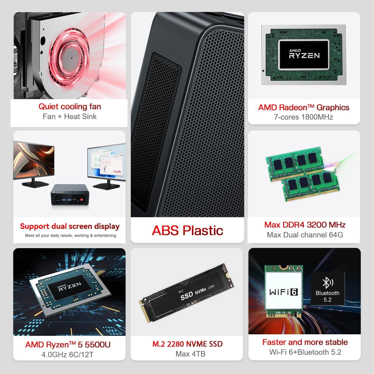 Mini PC Beelink SER5 AMD Ryzen 5 5500U 32GB RAM 500GB SSD