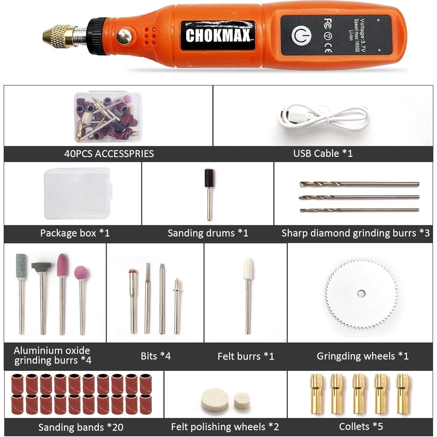 Herramienta Rotativa Inalámbrica CHOKMAX 3.7V 16000rpm con 42 Accesorios