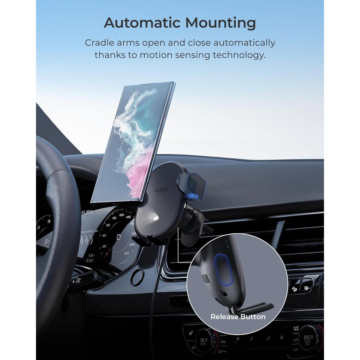 Soporte de teléfono iOttie Auto Sense 2 con carga Qi