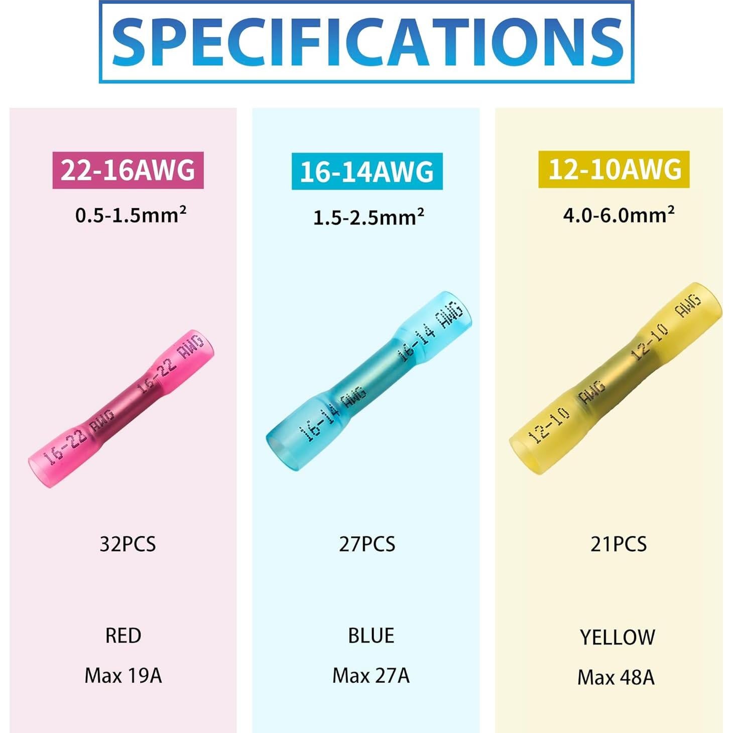 Conectores Termorretráctiles Oiojuct 80 Pcs para Cableado Marino