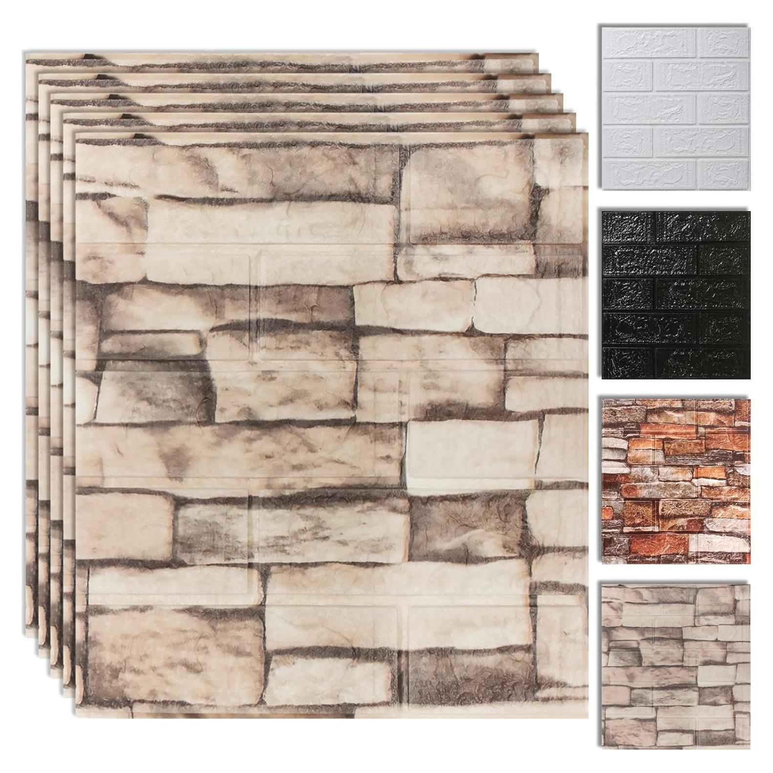 Paneles de Pared 3D Autoadhesivos SYYKDEF Ladrillo Roca 10 Pzas