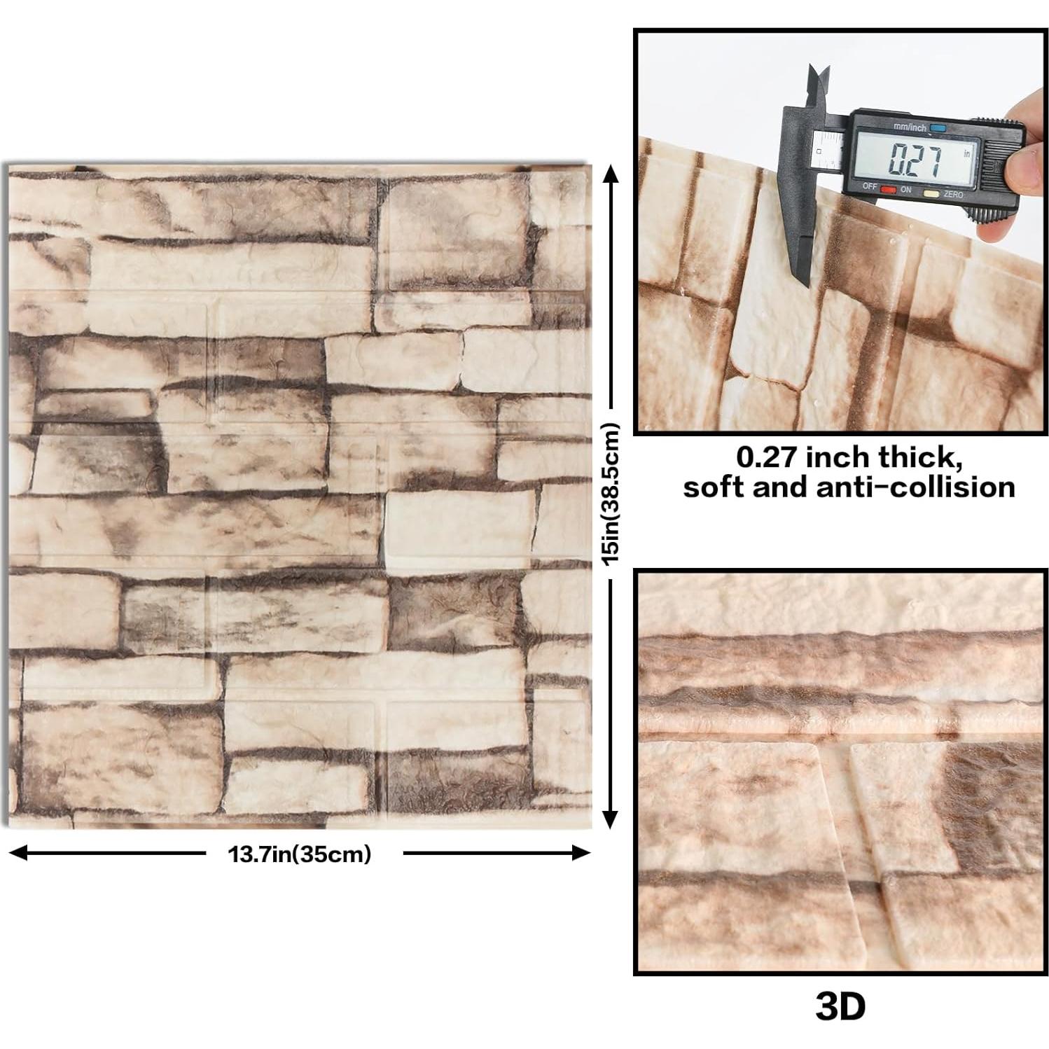 Paneles de Pared 3D Autoadhesivos SYYKDEF Ladrillo Roca 10 Pzas