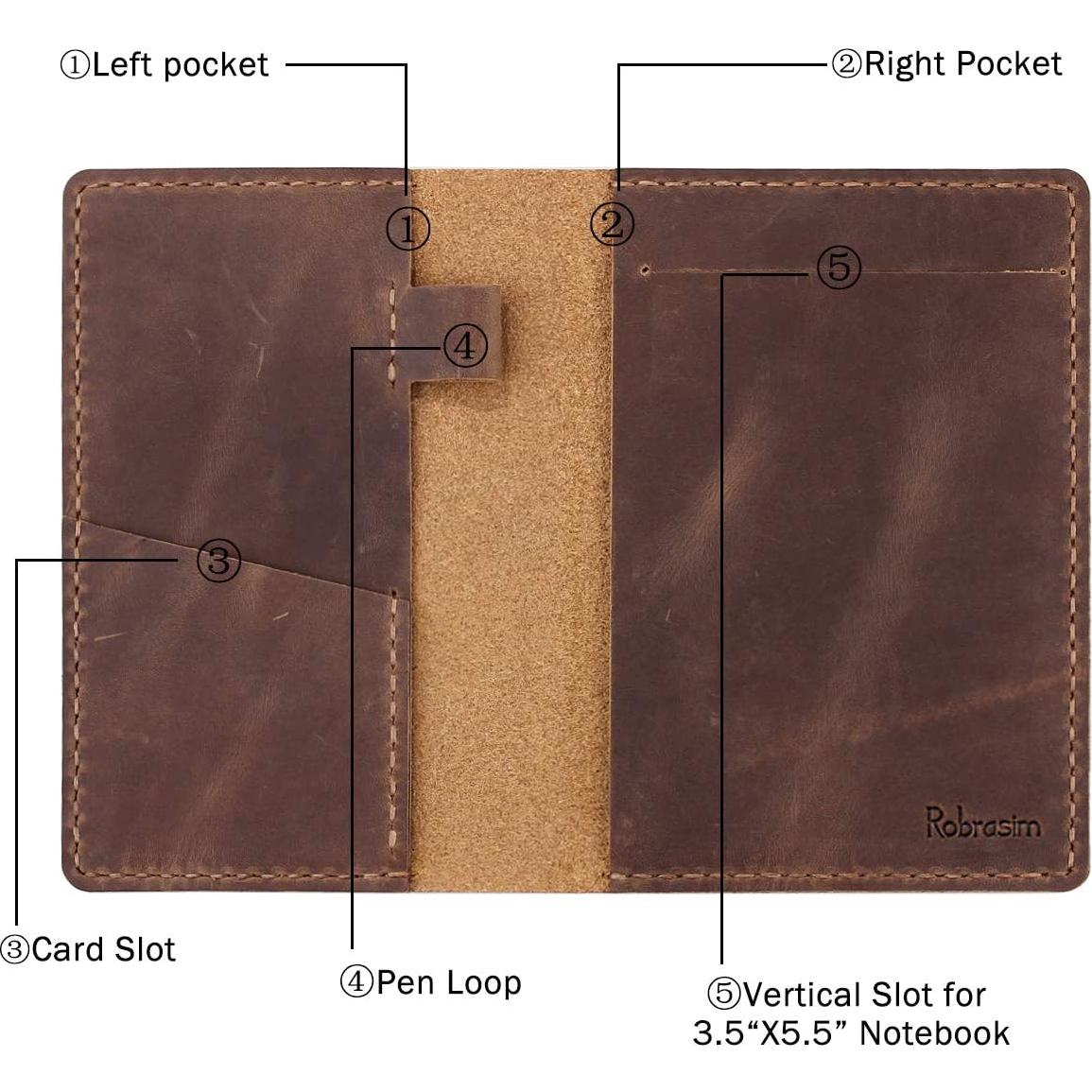 Cubierta de Diario de Cuero Robrasim Mini 8.9x14cm con Asa