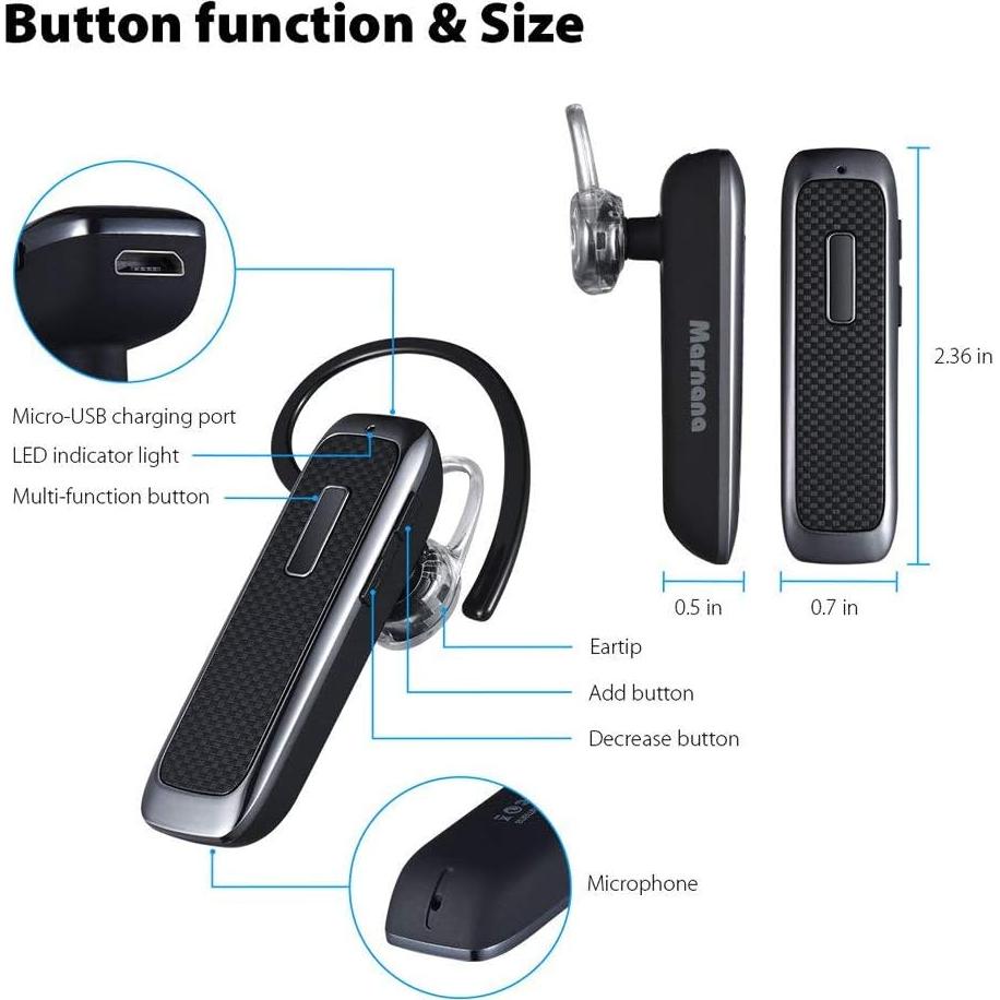 Auricular Bluetooth Marnana ME01 Inalámbrico Negro 18h Batería