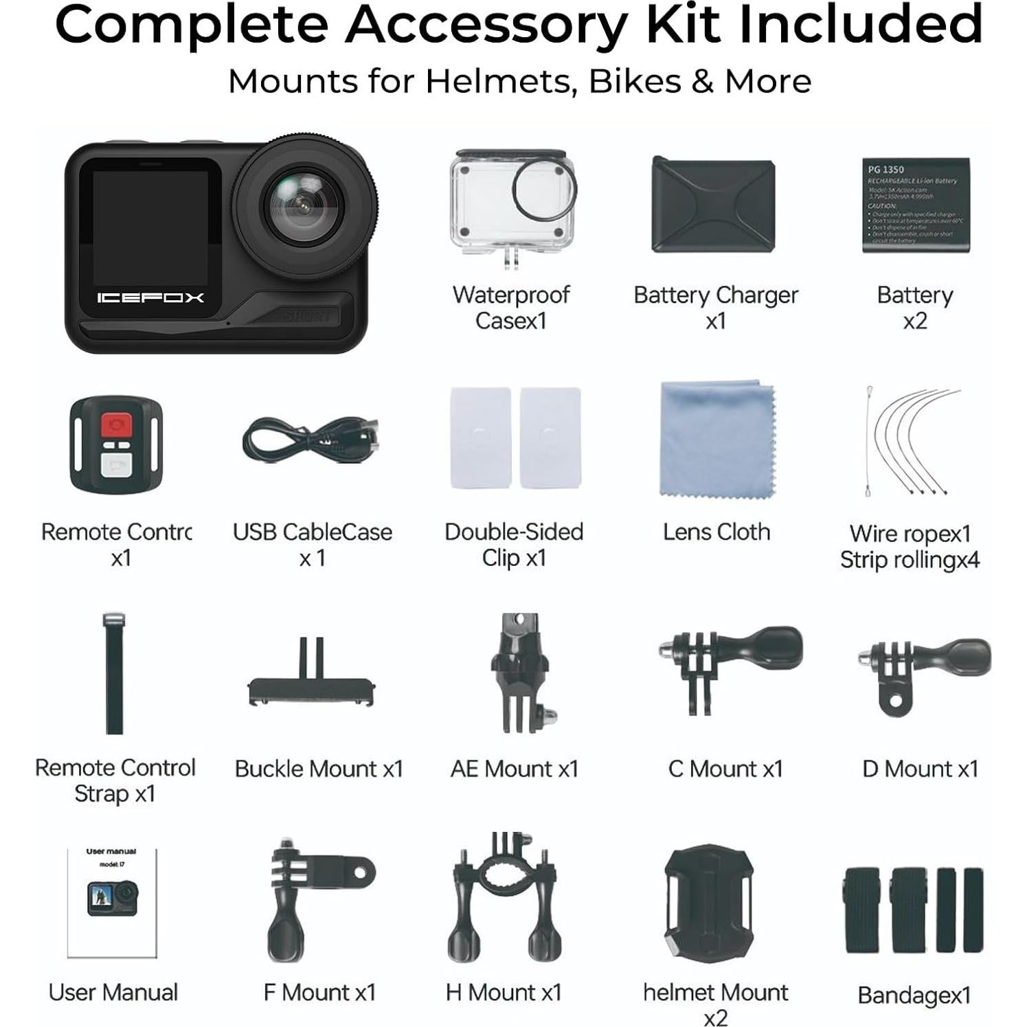 Cámara de acción Icefox i7 4K 60FPS 30MP con estuche impermeable