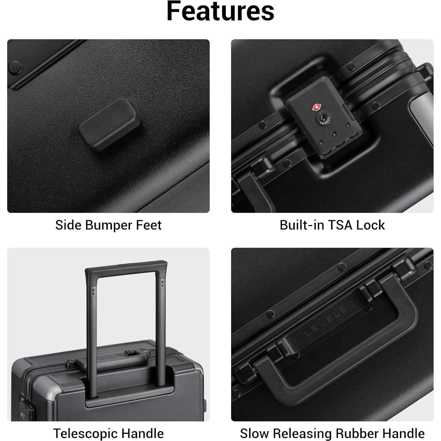 Maleta de Mano LEVEL8 20 Pulgadas Sin Cremallera Negra