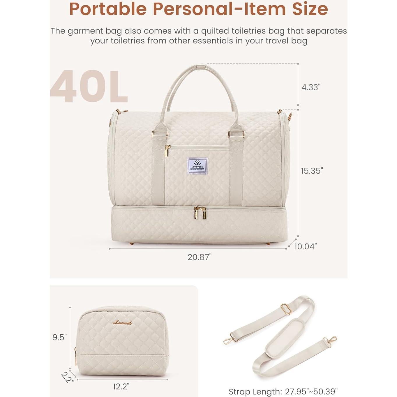 Bolsa de Ropa LOVEVOOK 53L para Mujeres Beige 2 en 1