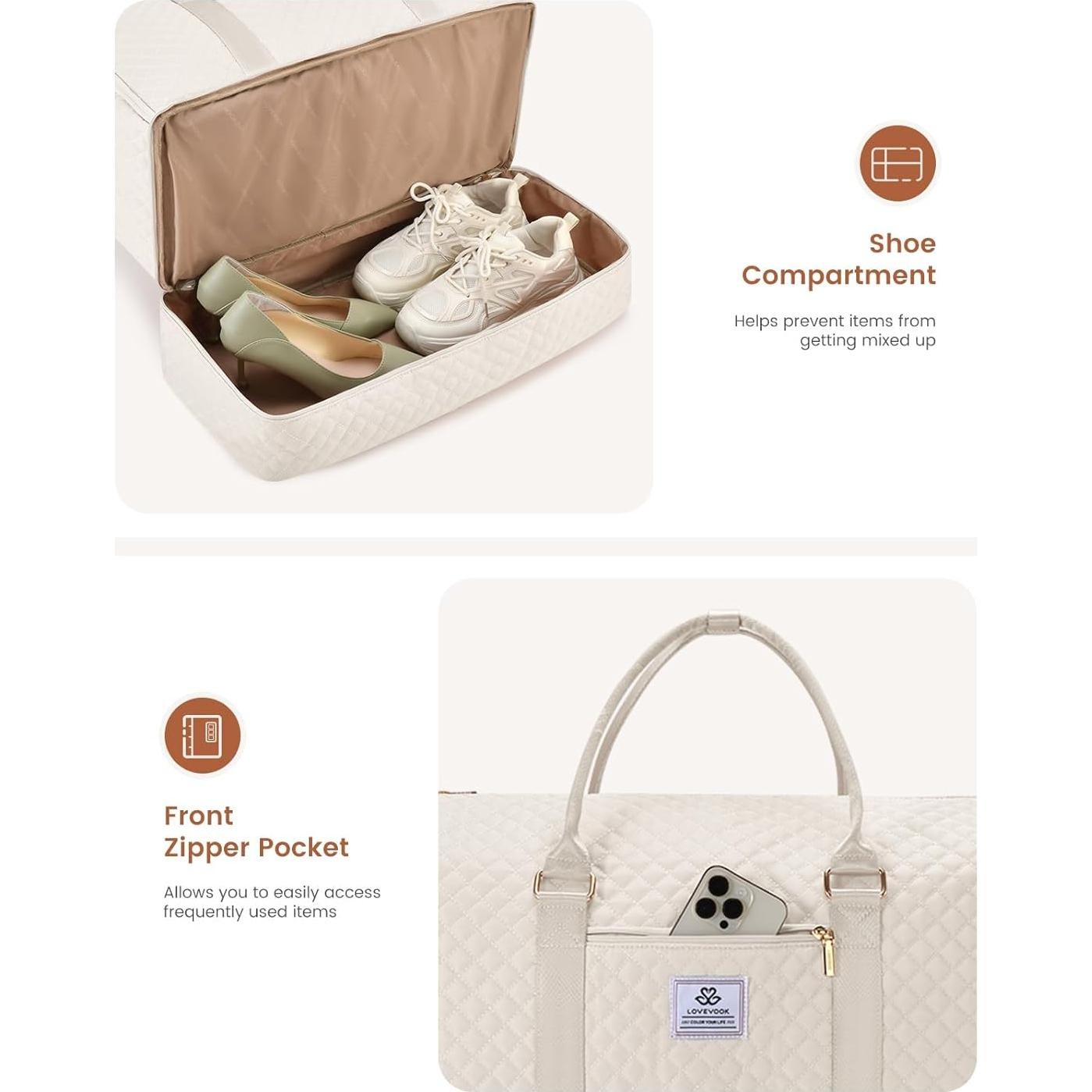 Bolsa de Ropa LOVEVOOK 53L para Mujeres Beige 2 en 1