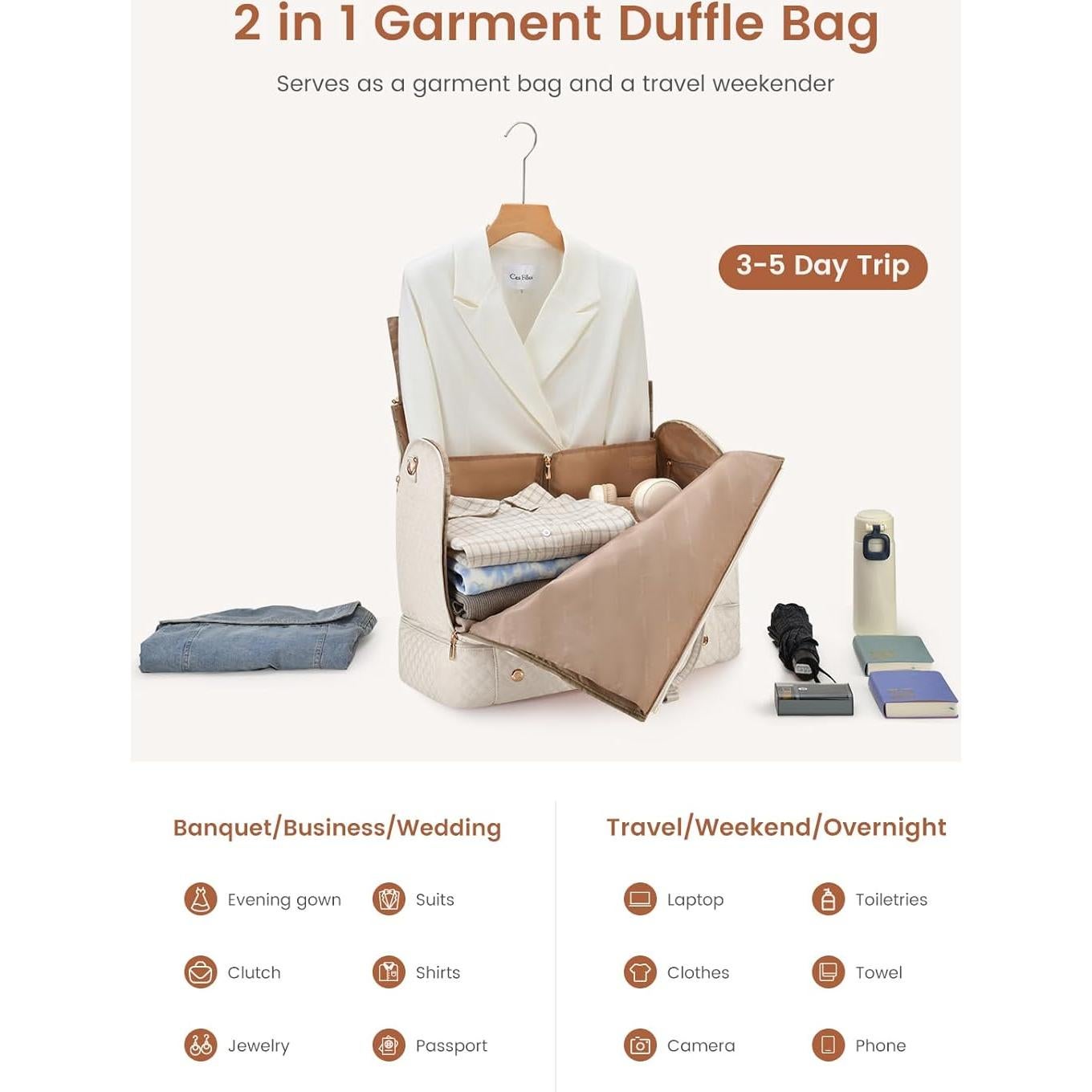 Bolsa de Ropa LOVEVOOK 53L para Mujeres Beige 2 en 1