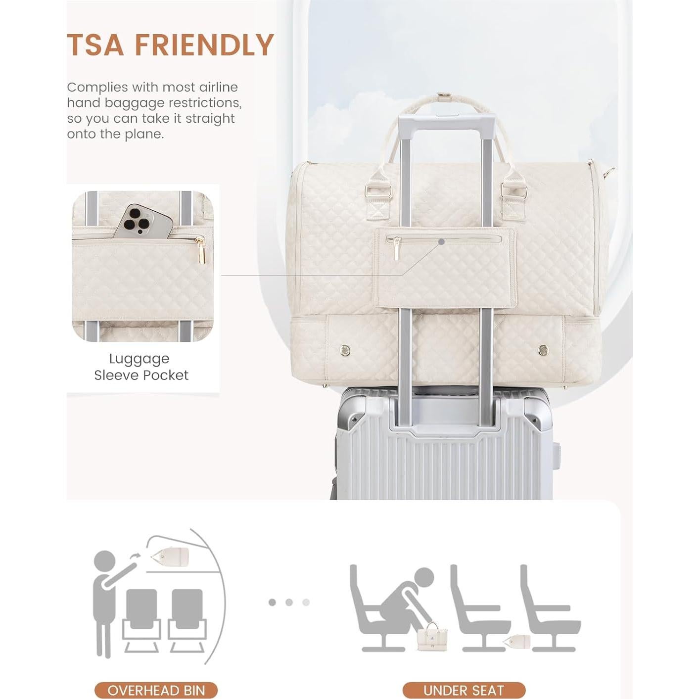 Bolsa de Ropa LOVEVOOK 53L para Mujeres Beige 2 en 1