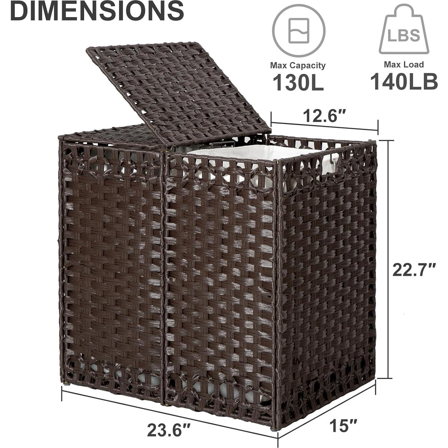 Cesto de Ropa Plegable KOUSEI 130L Marrón con Tapa