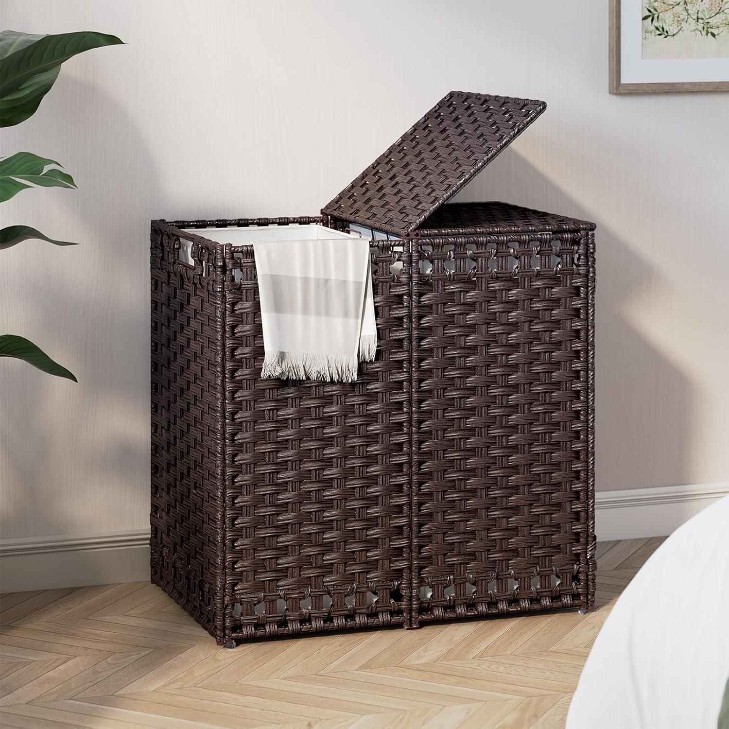 Cesto de Ropa Plegable KOUSEI 130L Marrón con Tapa