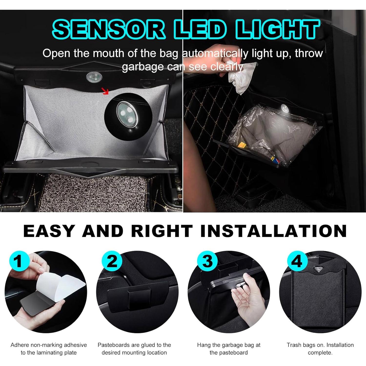 Cubo de Basura Colgante para Auto Yourkar Beige LED Magnético