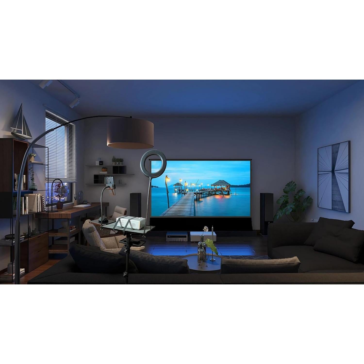 Soporte de Proyector en Trípode con Luz LED y Bandeja 38x28cm