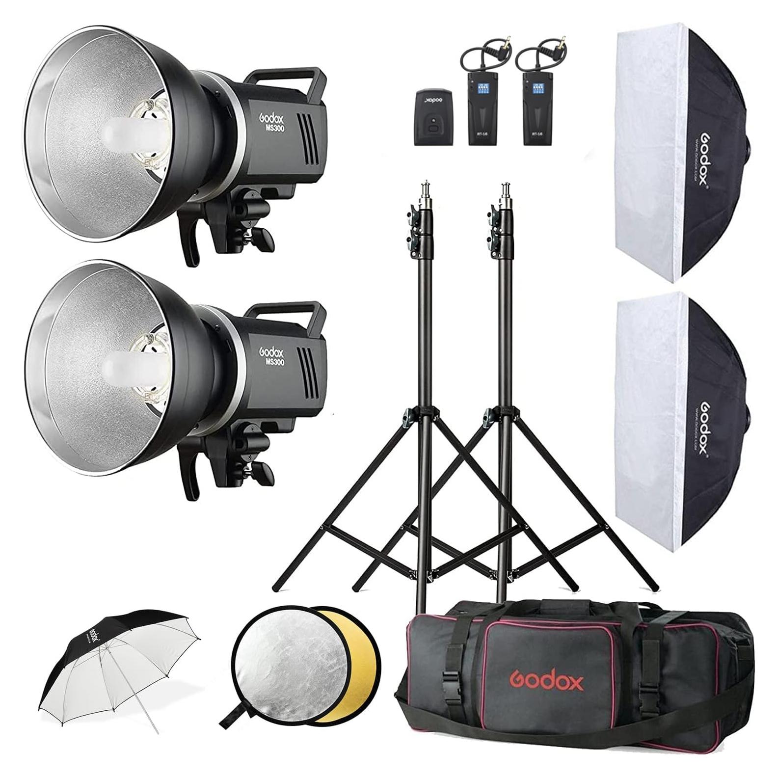 Kit de Flash de Estudio Godox MS300 600W con Softbox y Trípodes