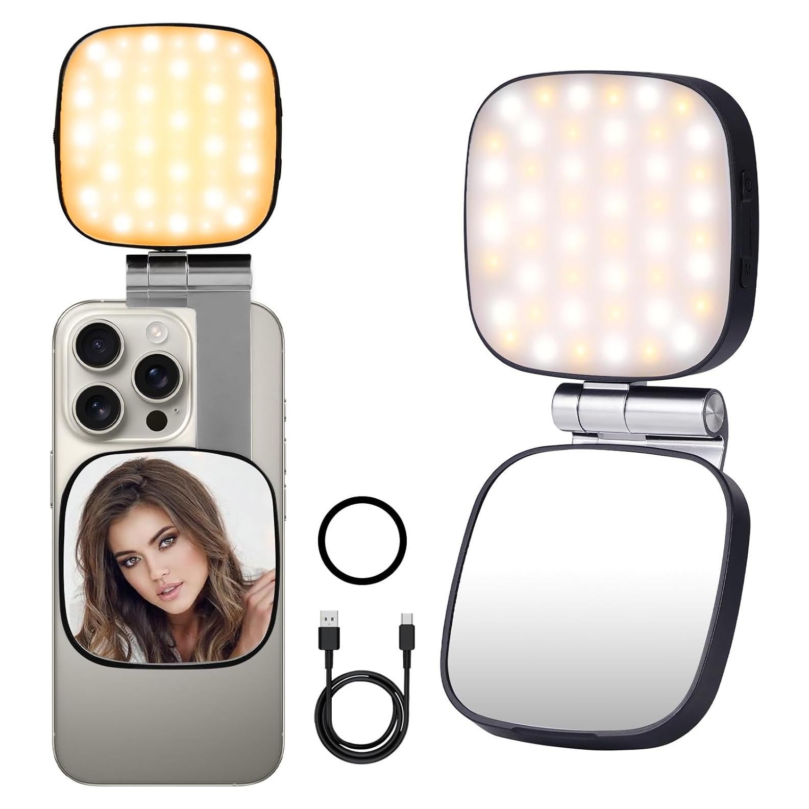 Luz de Selfie Magnética Nagnahz M27 con Espejo LED Plegable