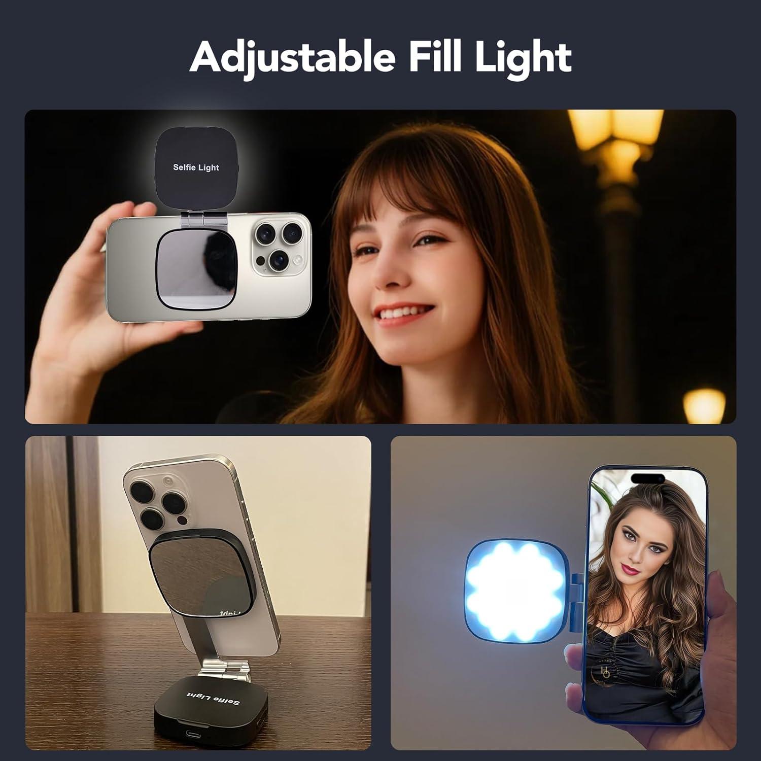 Luz de Selfie Magnética Nagnahz M27 con Espejo LED Plegable