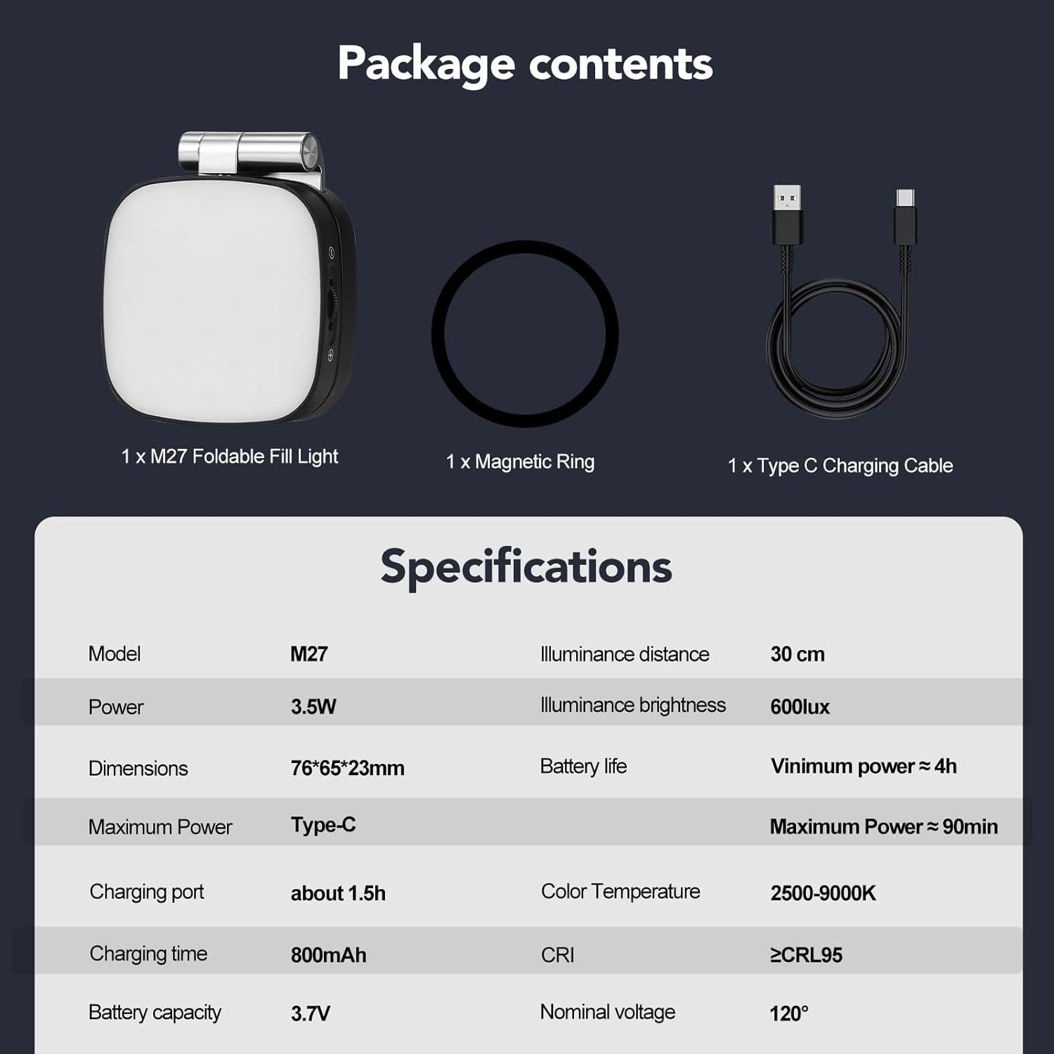 Luz de Selfie Magnética Nagnahz M27 con Espejo LED Plegable
