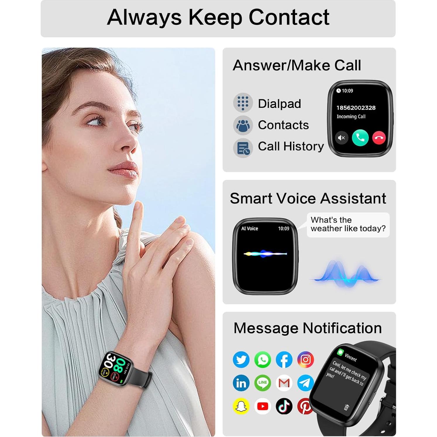 Reloj Inteligente EGQINR Negro 1.75" Bluetooth Monitor Salud