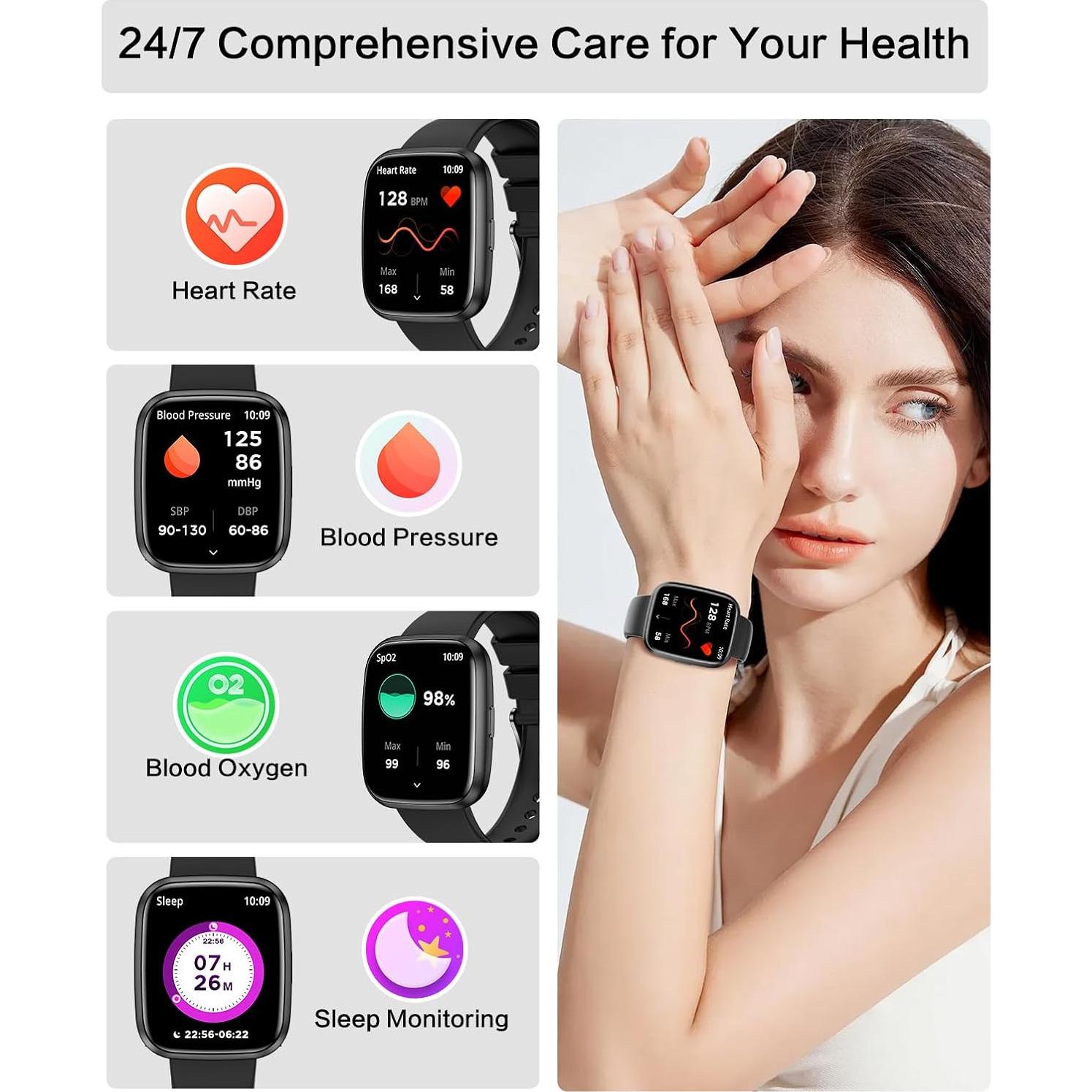 Reloj Inteligente EGQINR Negro 1.75" Bluetooth Monitor Salud