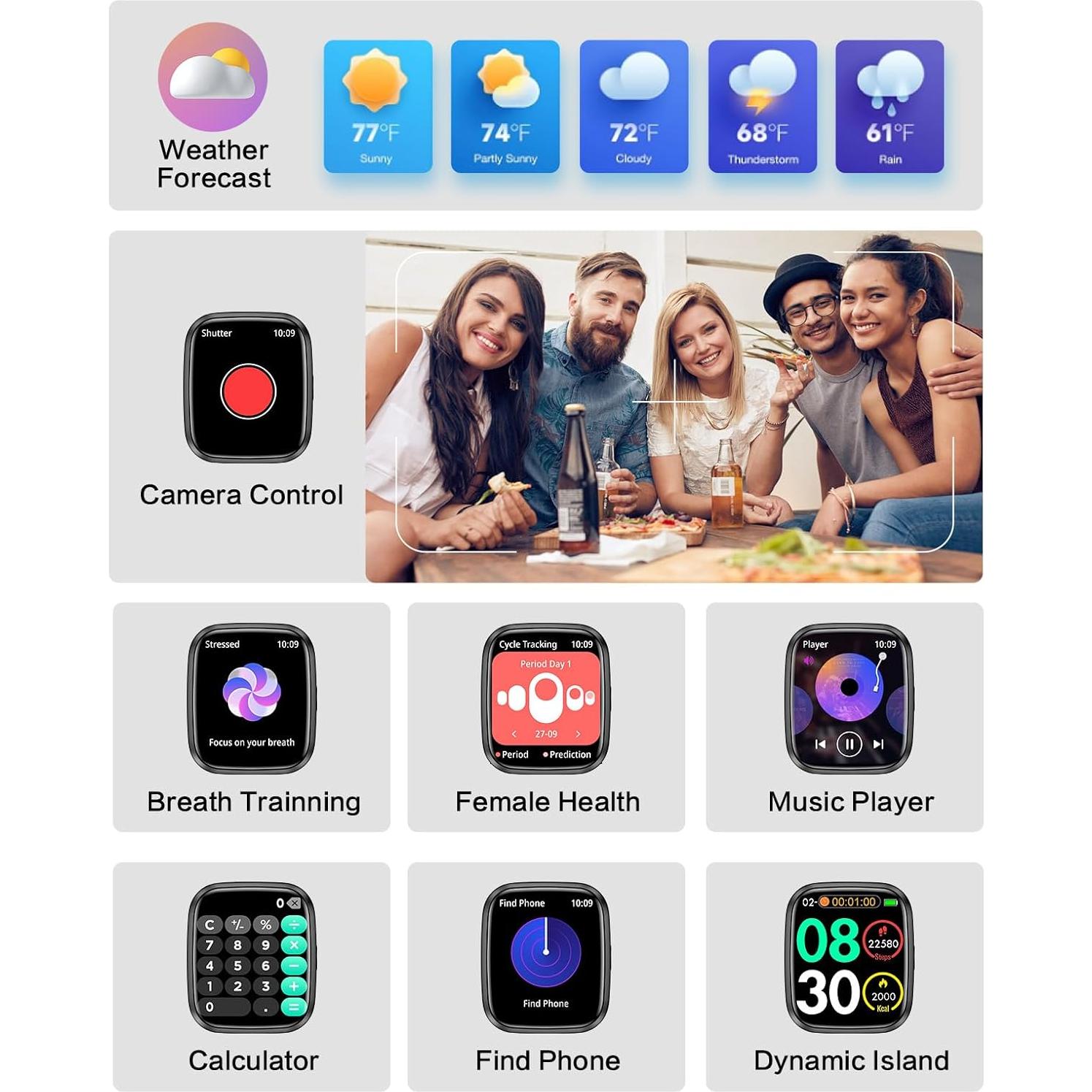 Reloj Inteligente EGQINR Negro 1.75" Bluetooth Monitor Salud