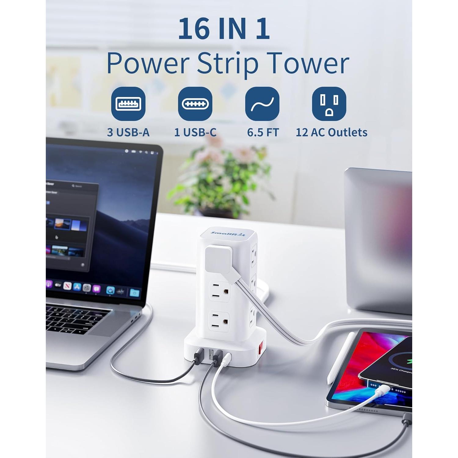 Torre de Regletas SMALLRT 16 EN 1 con 12 Salidas AC y 4 USB