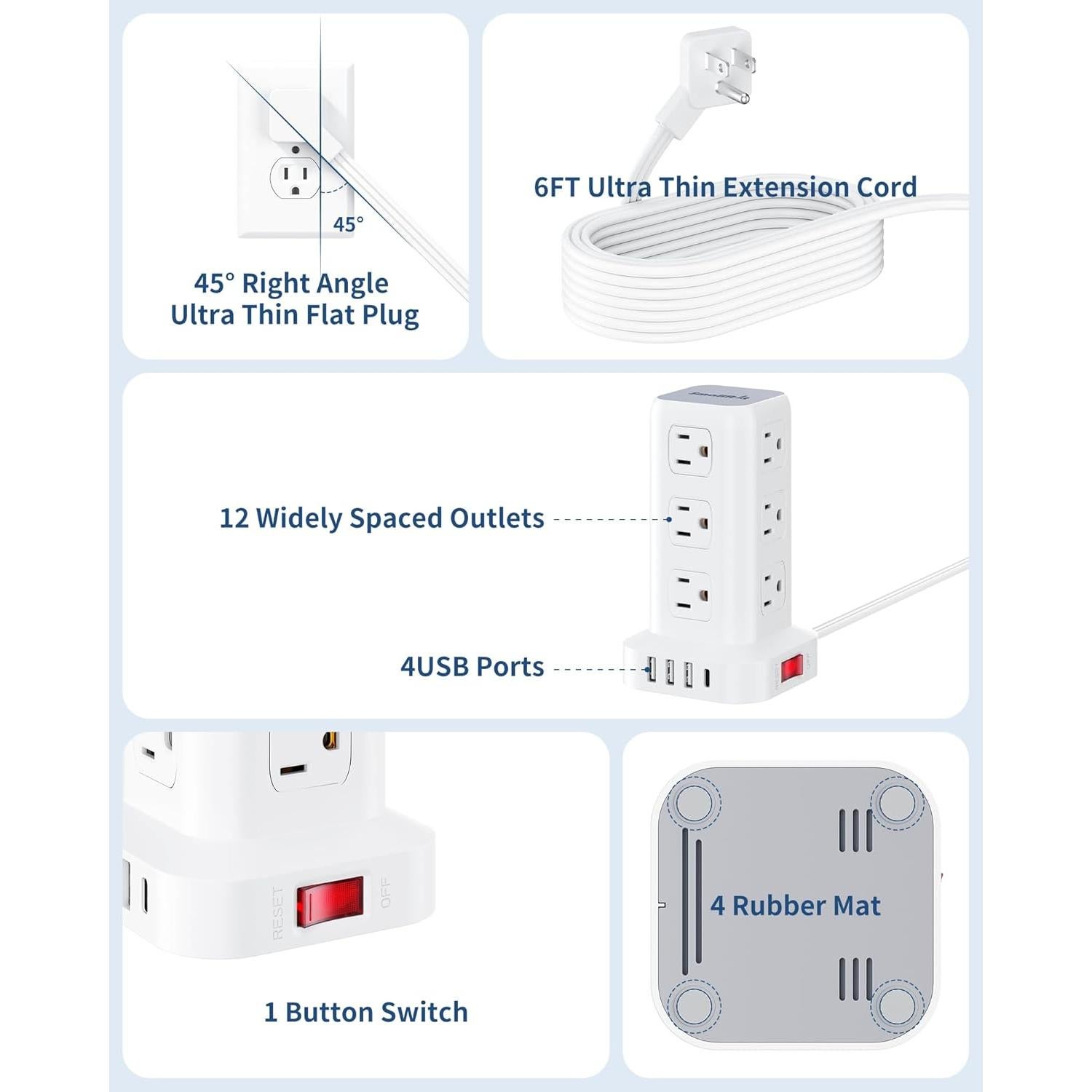 Torre de Regletas SMALLRT 16 EN 1 con 12 Salidas AC y 4 USB