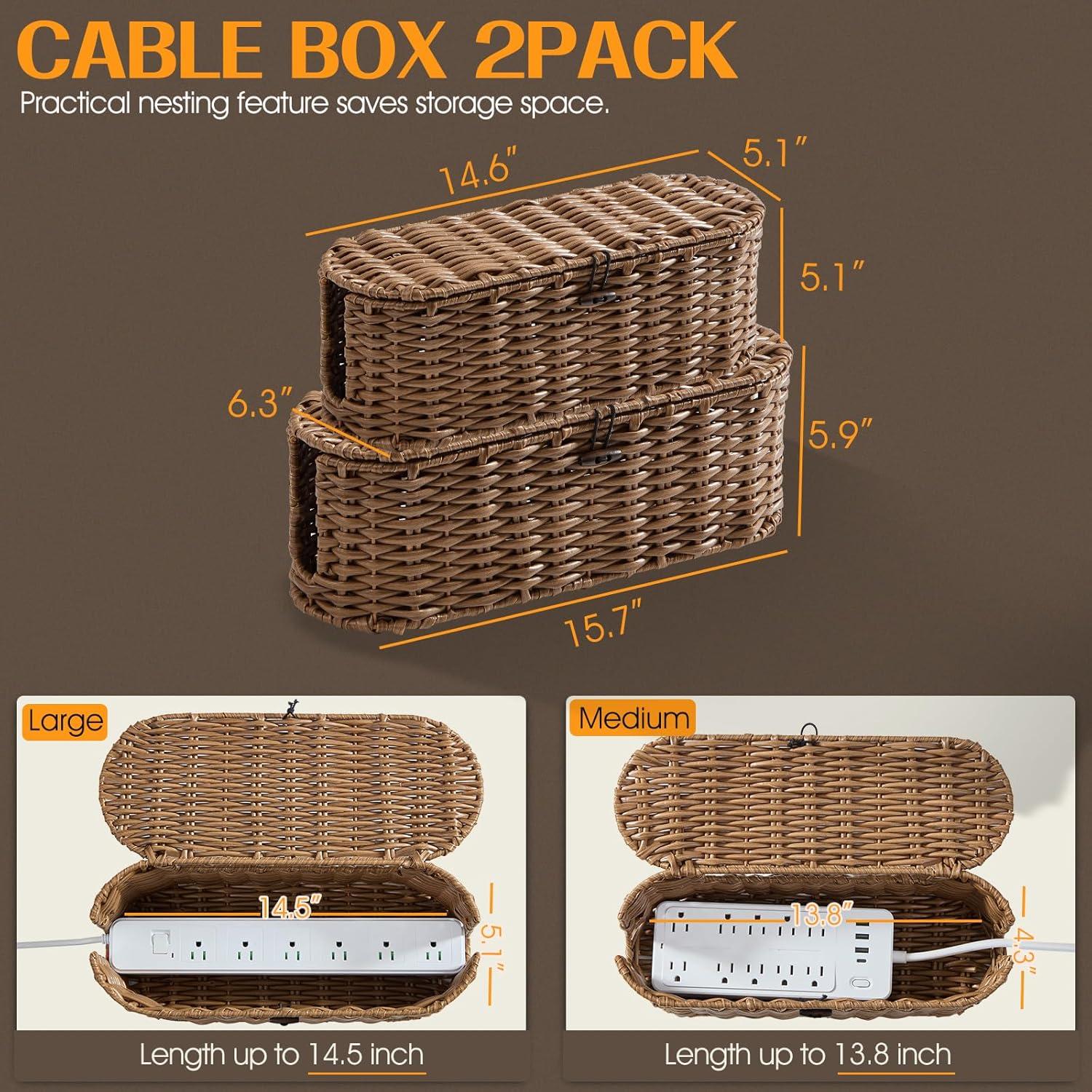Caja Organizadora de Cables FairyHaus 2Pack Marrón Tejida