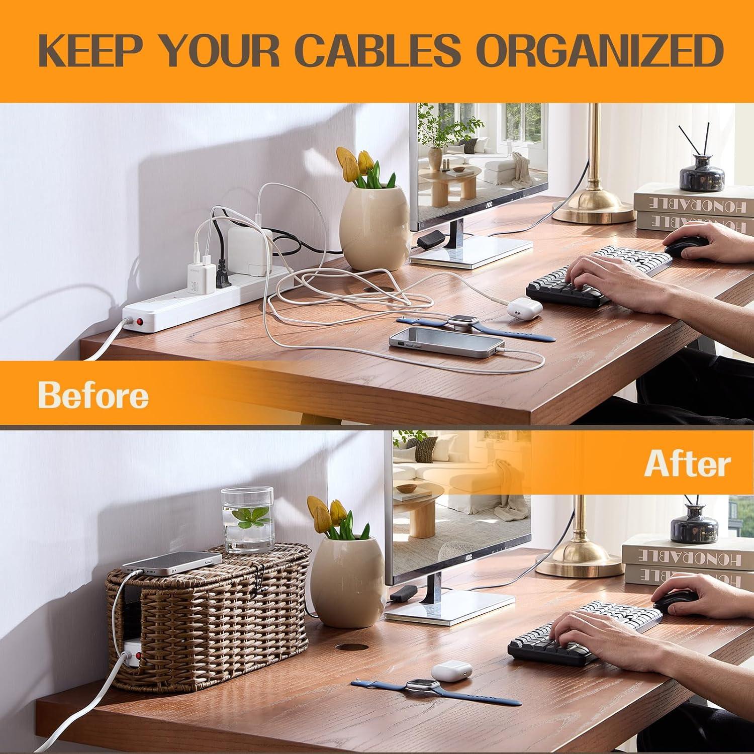 Caja Organizadora de Cables FairyHaus 2Pack Marrón Tejida