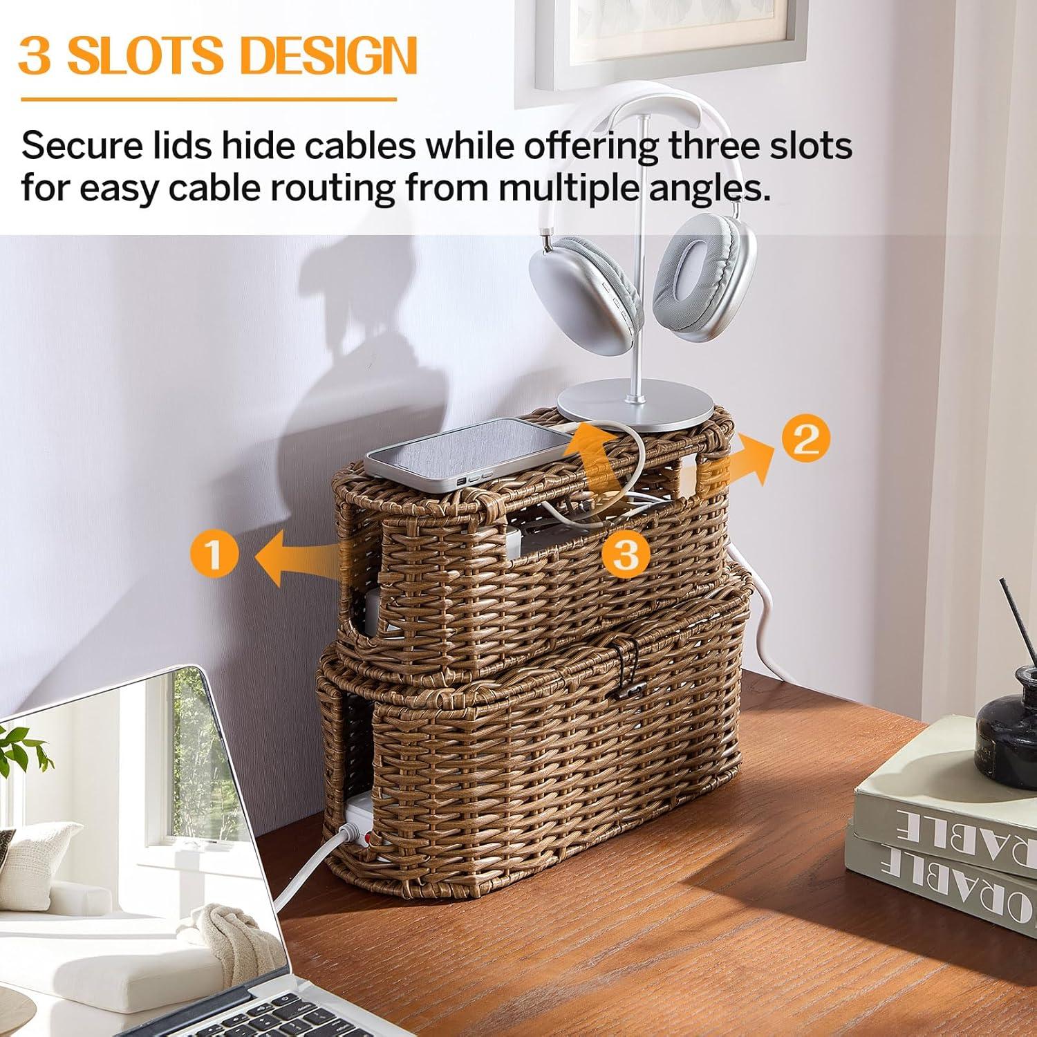 Caja Organizadora de Cables FairyHaus 2Pack Marrón Tejida