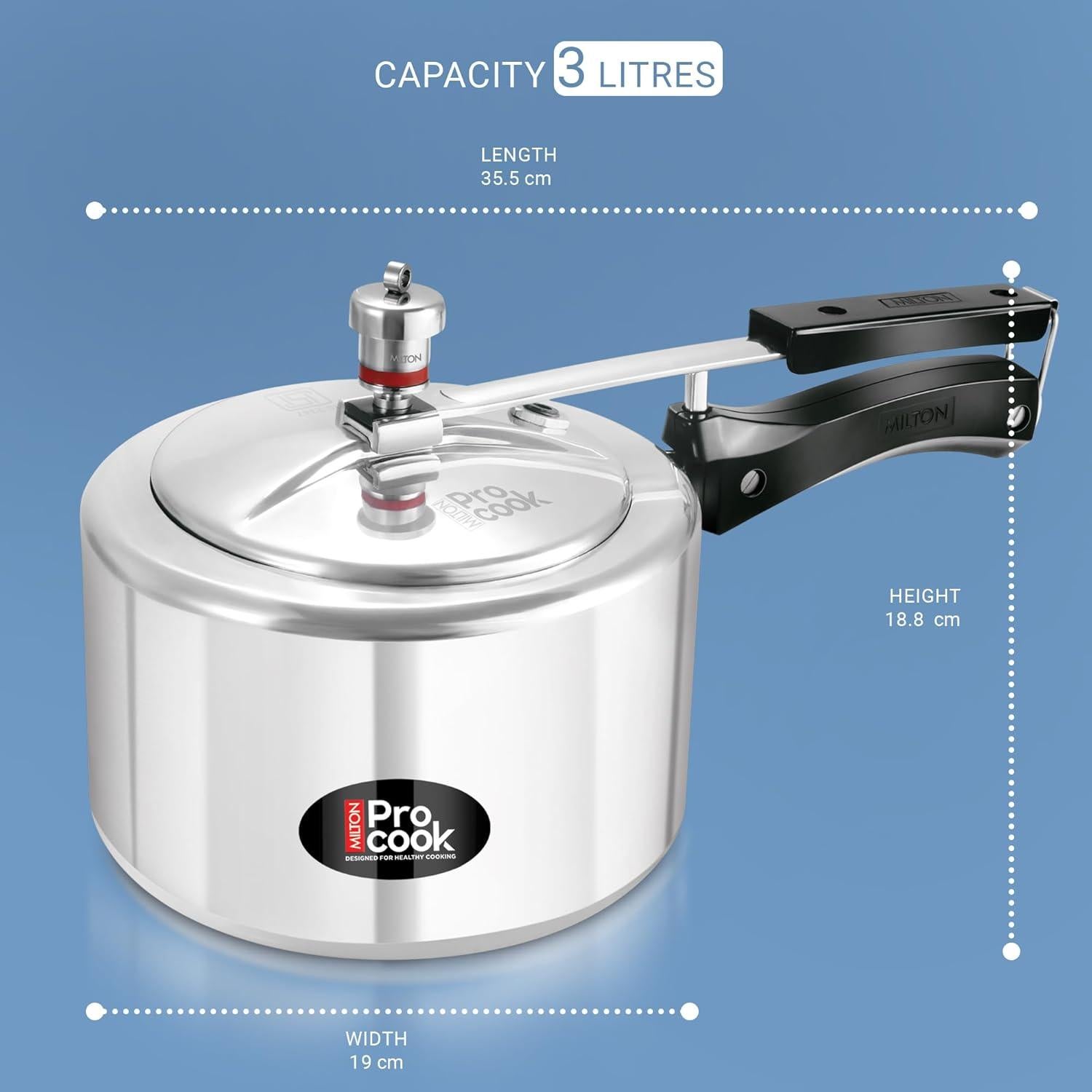 Olla a presión Milton 3L acero inoxidable con válvula de seguridad