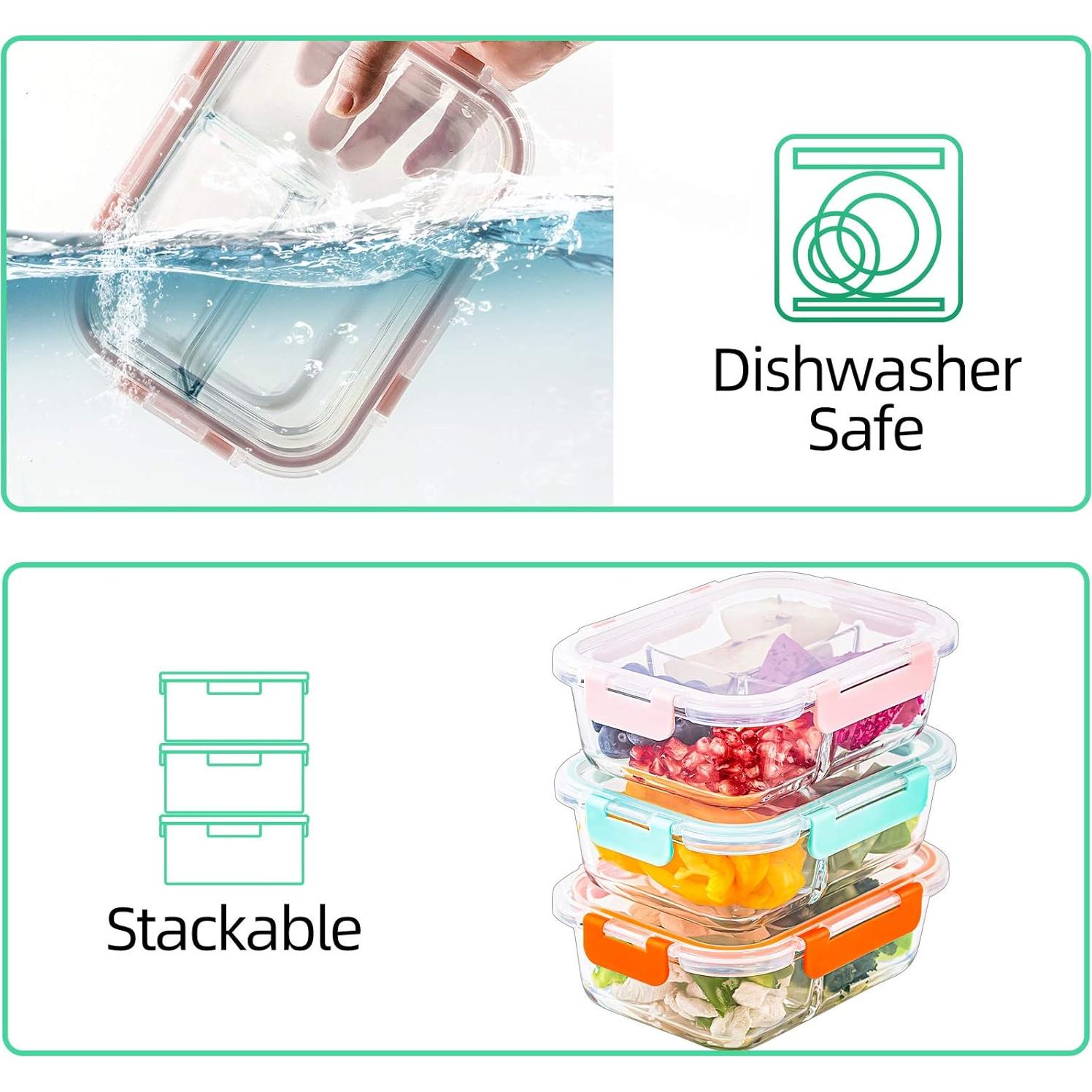 Contenedores de Vidrio C CREST 5 Piezas 3 Compartimentos 1.01L