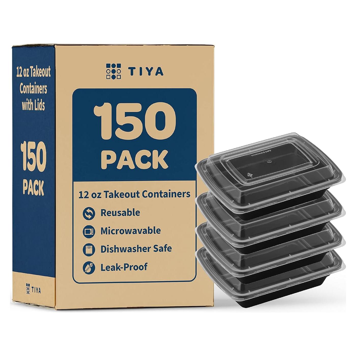 Contenedores de Comida TIYA 12 oz - Paquete de 150 Rectangulares