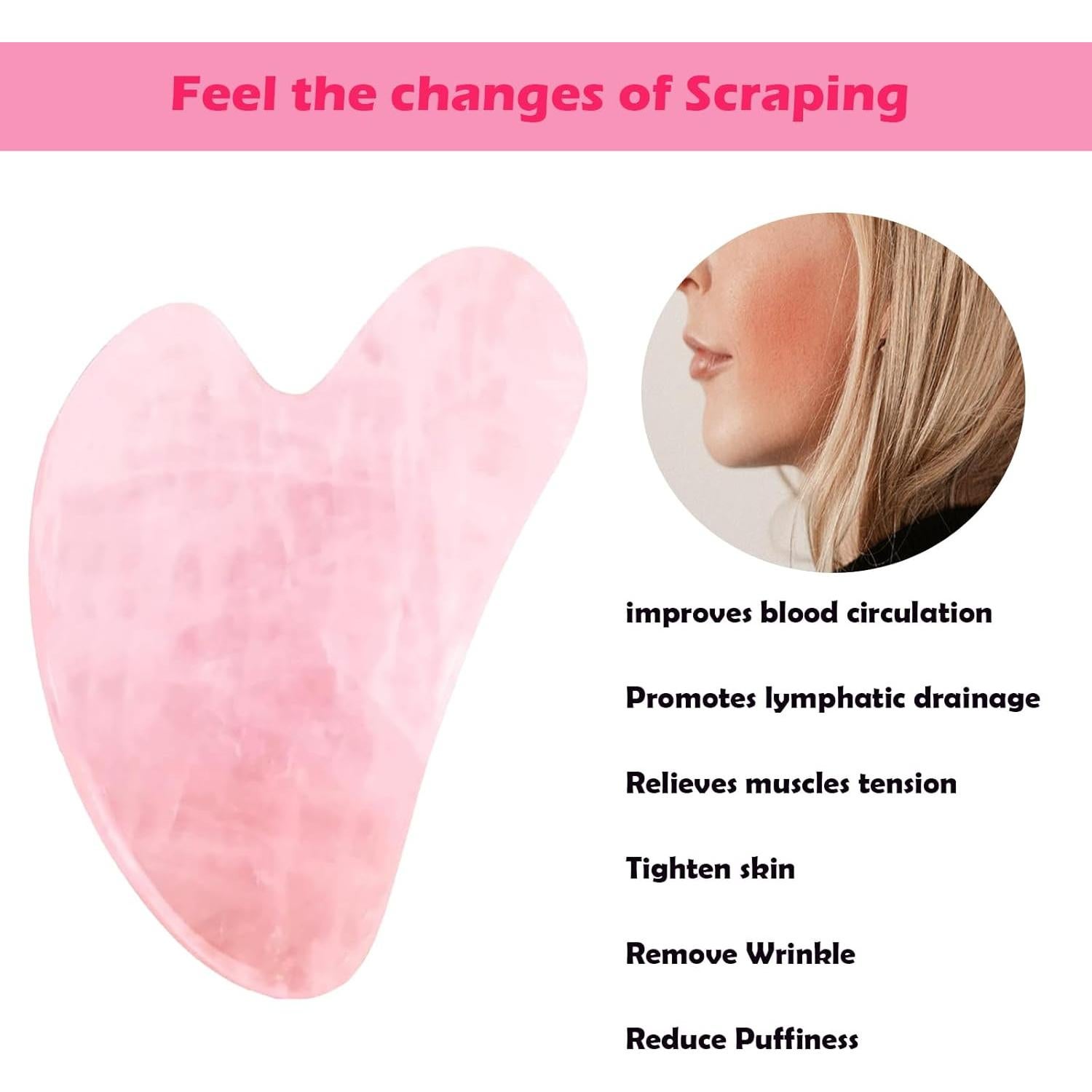 Herramienta Gua Sha Facial de Cuarzo Rosa Chenghao 7.9cm
