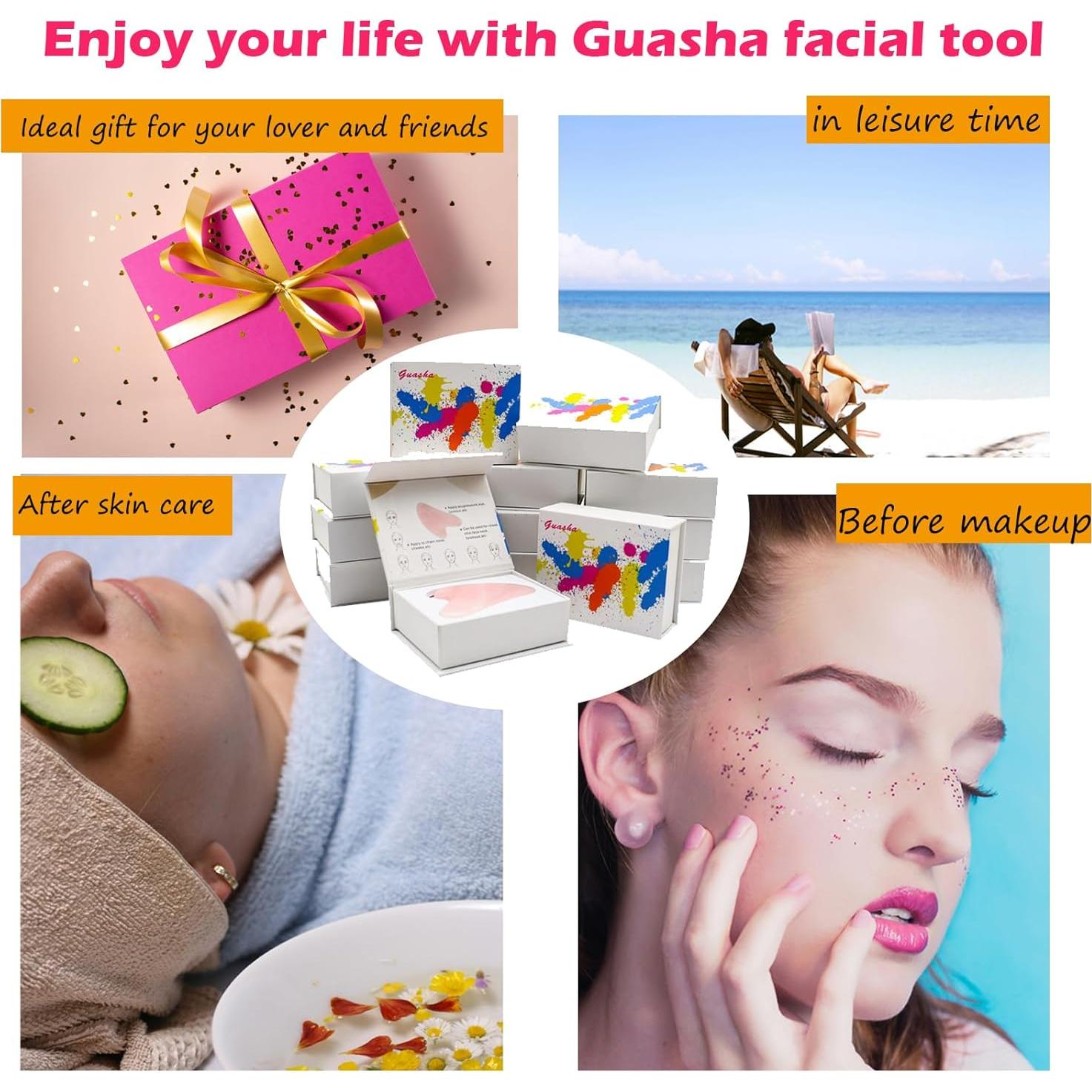 Herramienta Gua Sha Facial de Cuarzo Rosa Chenghao 7.9cm