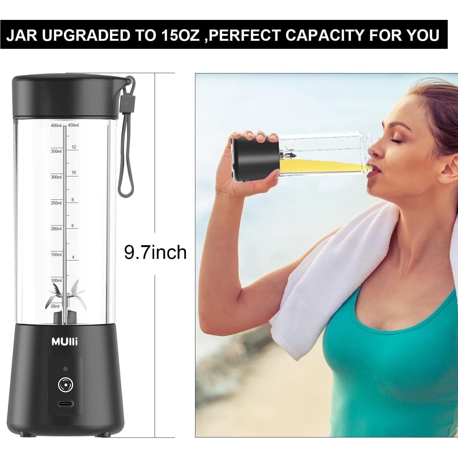 Licuadora Portátil Mulli 15oz Recargable USB para Batidos