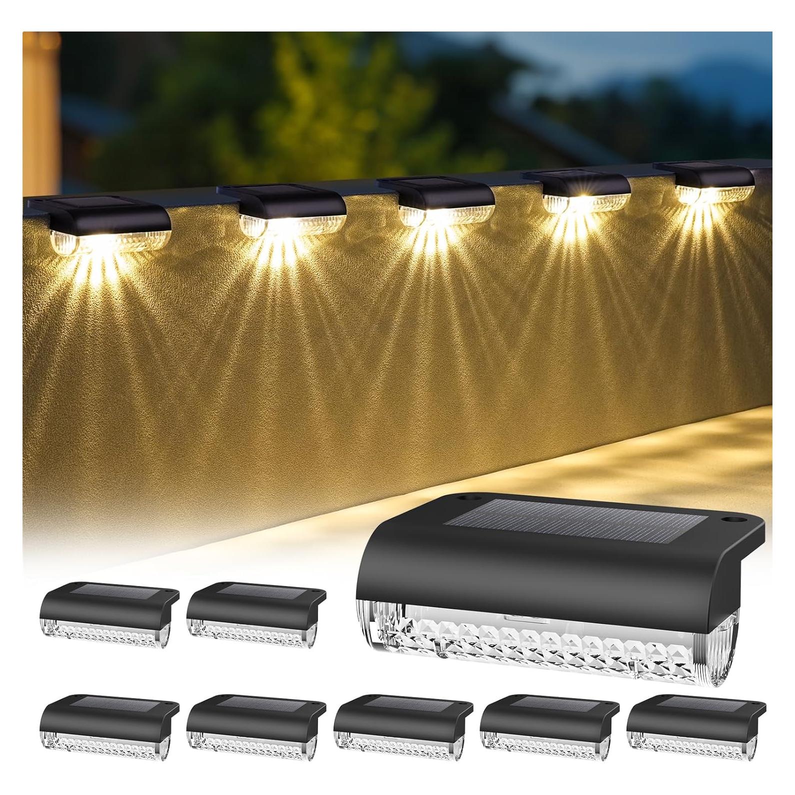 Paquete de 8 luces solares LED Herzila para escaleras exteriores 3000K